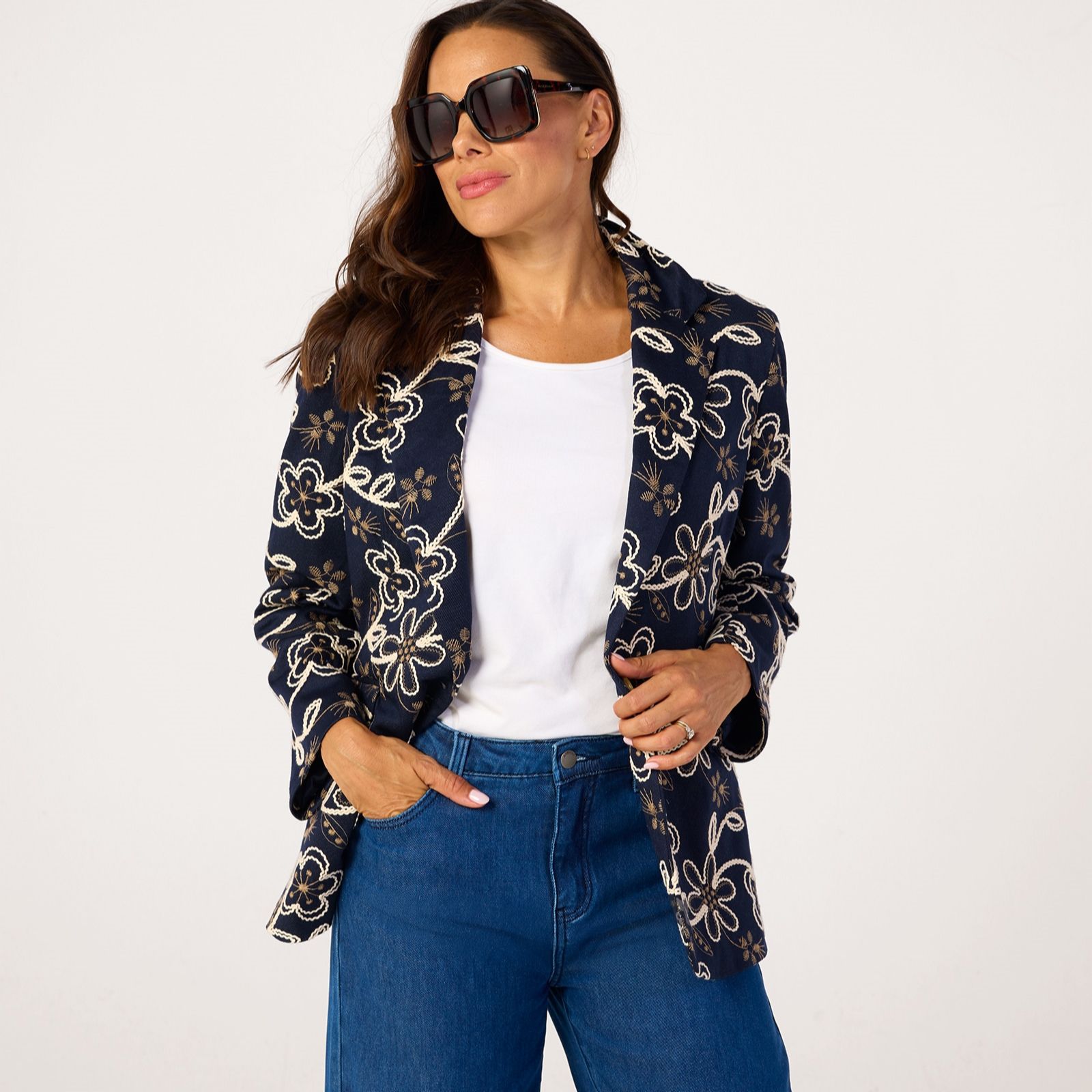 Helene Berman Embroidered Relaxed Stretch Blazer