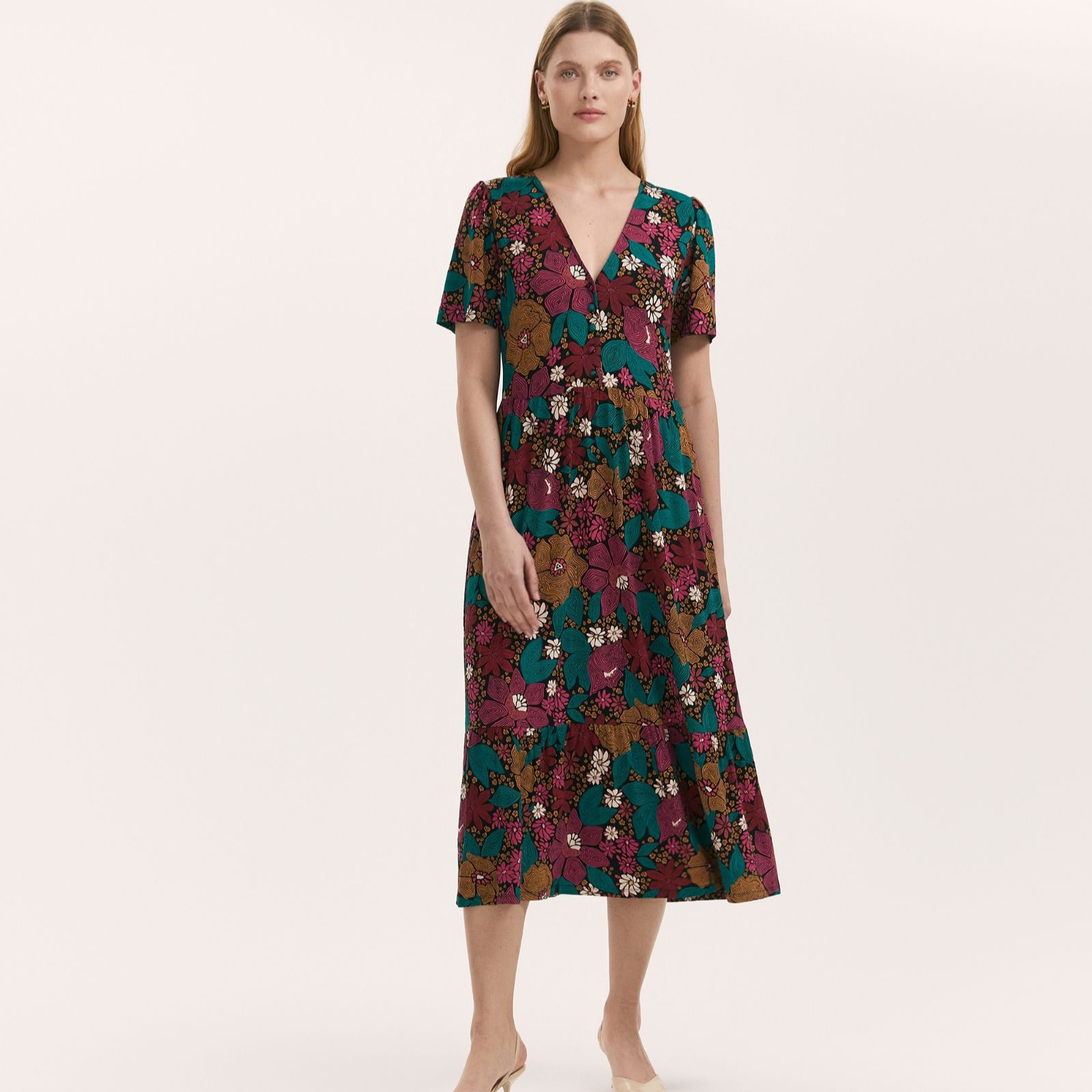 Finery London Edith Dark Floral Print Jersey Dress