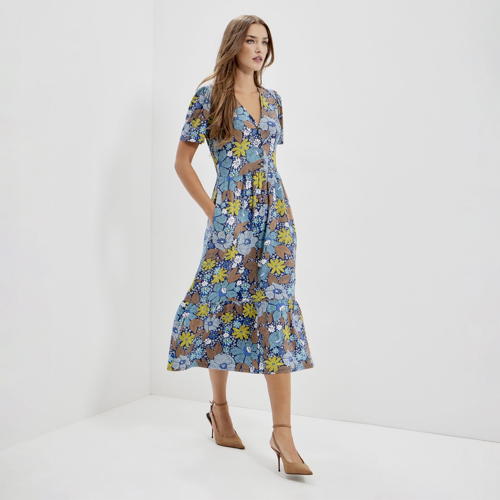 Finery London Edith Dark Floral Print Jersey Dress