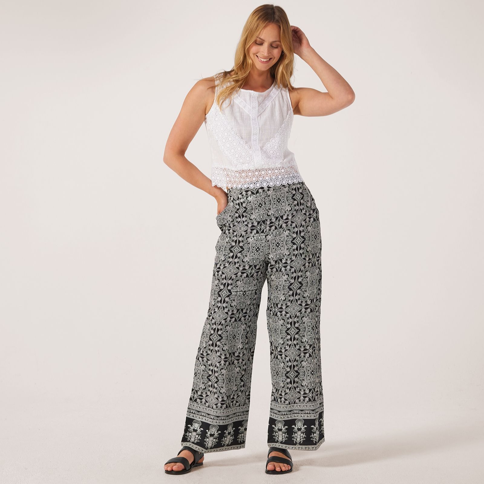 Denim & Co. Viscose Twill Printed Trouser Standard