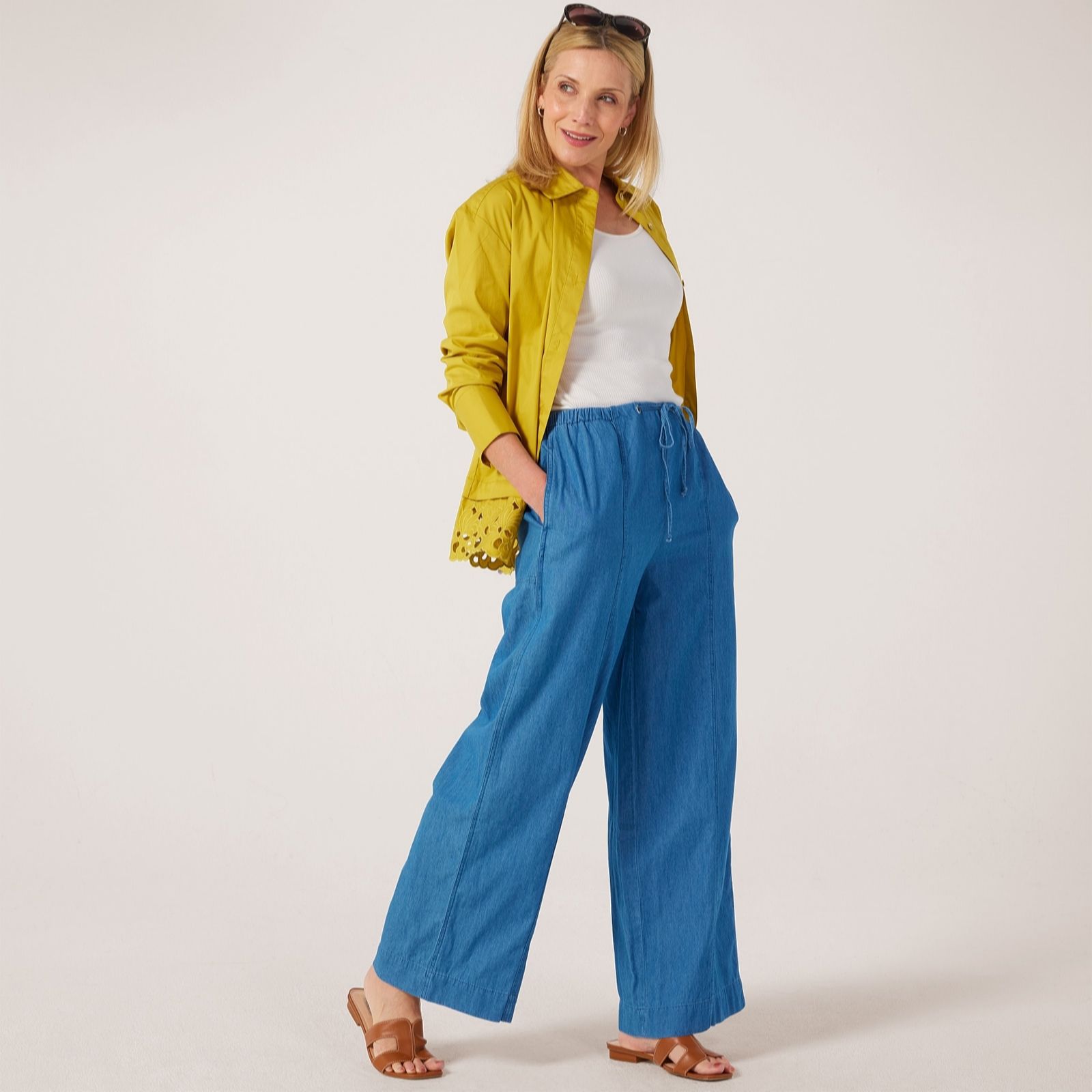 MarlaWynne Denim Wide Drawstring Trousers
