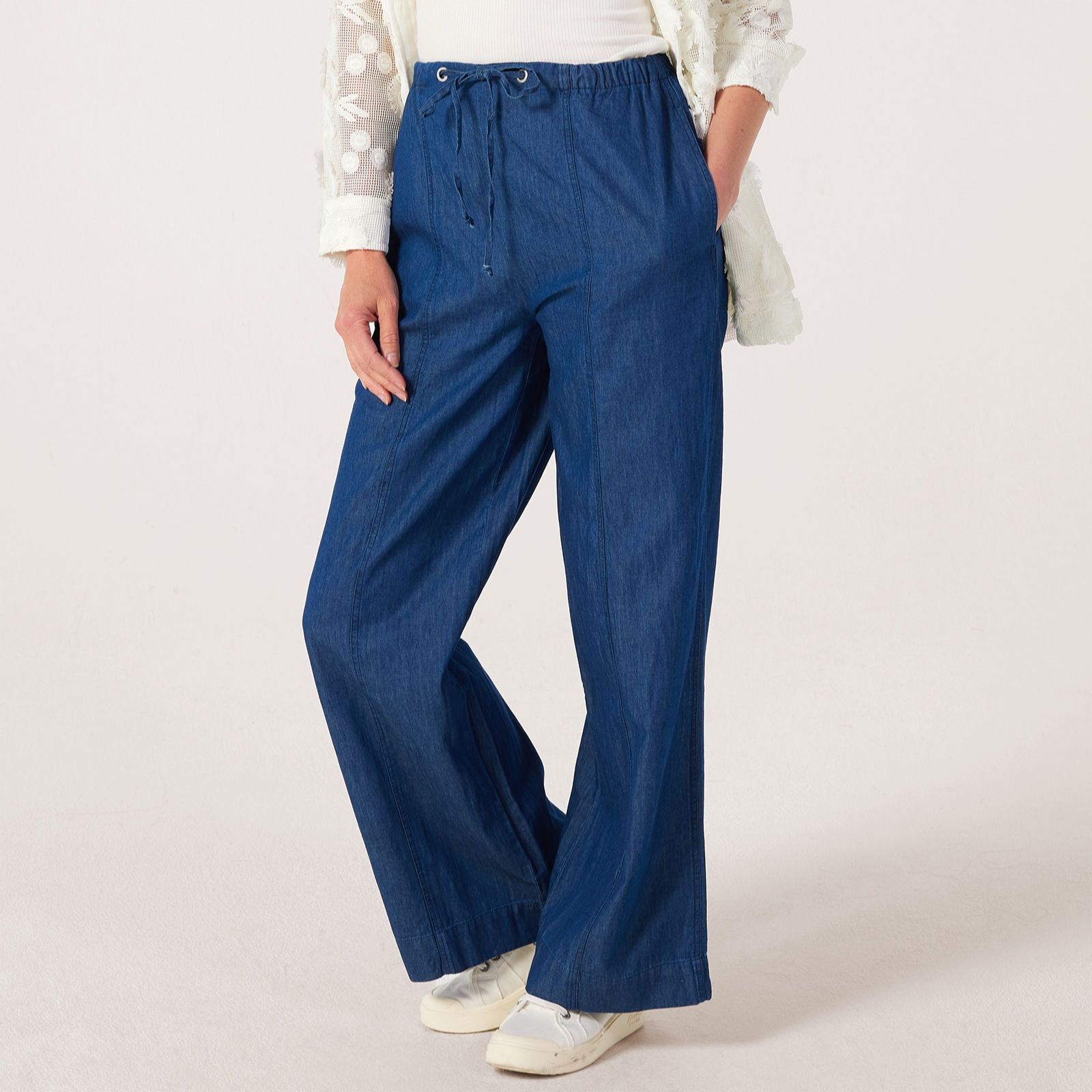 MarlaWynne Denim Wide Drawstring Trousers