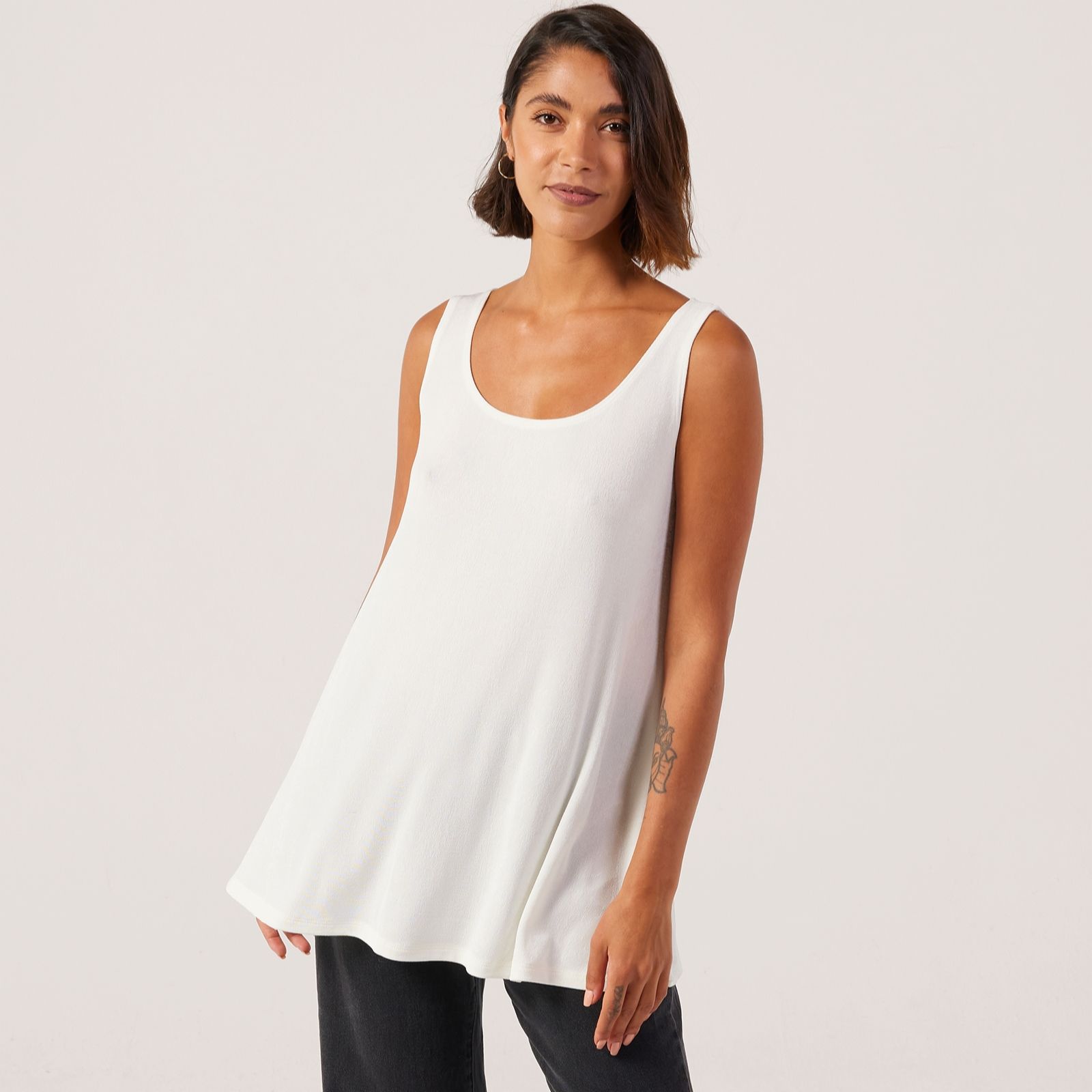 Kim & Co Poly Slinky Sleeveless Flared Tunic