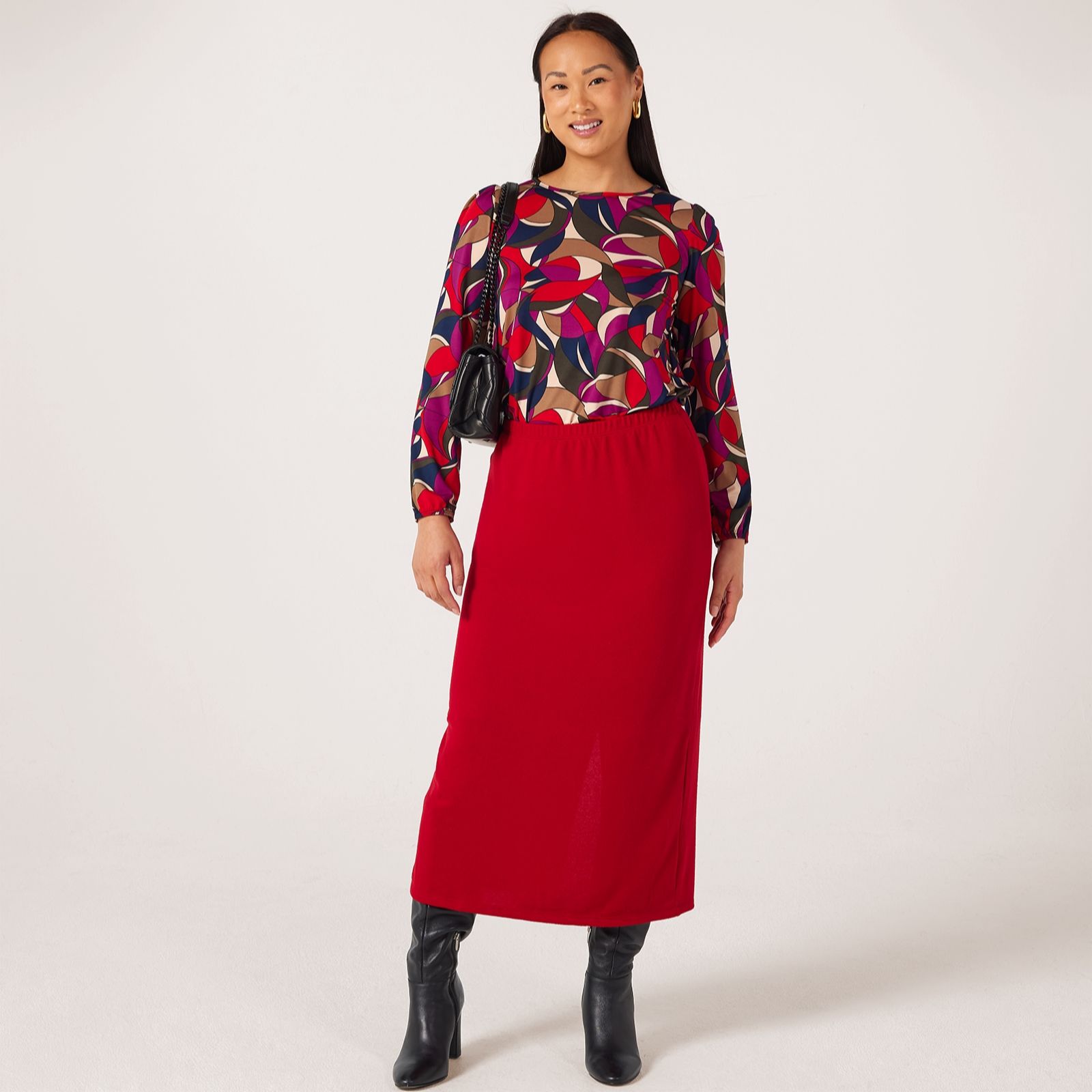 Kim & Co Soft Touch Lined Long Skirt With Slit