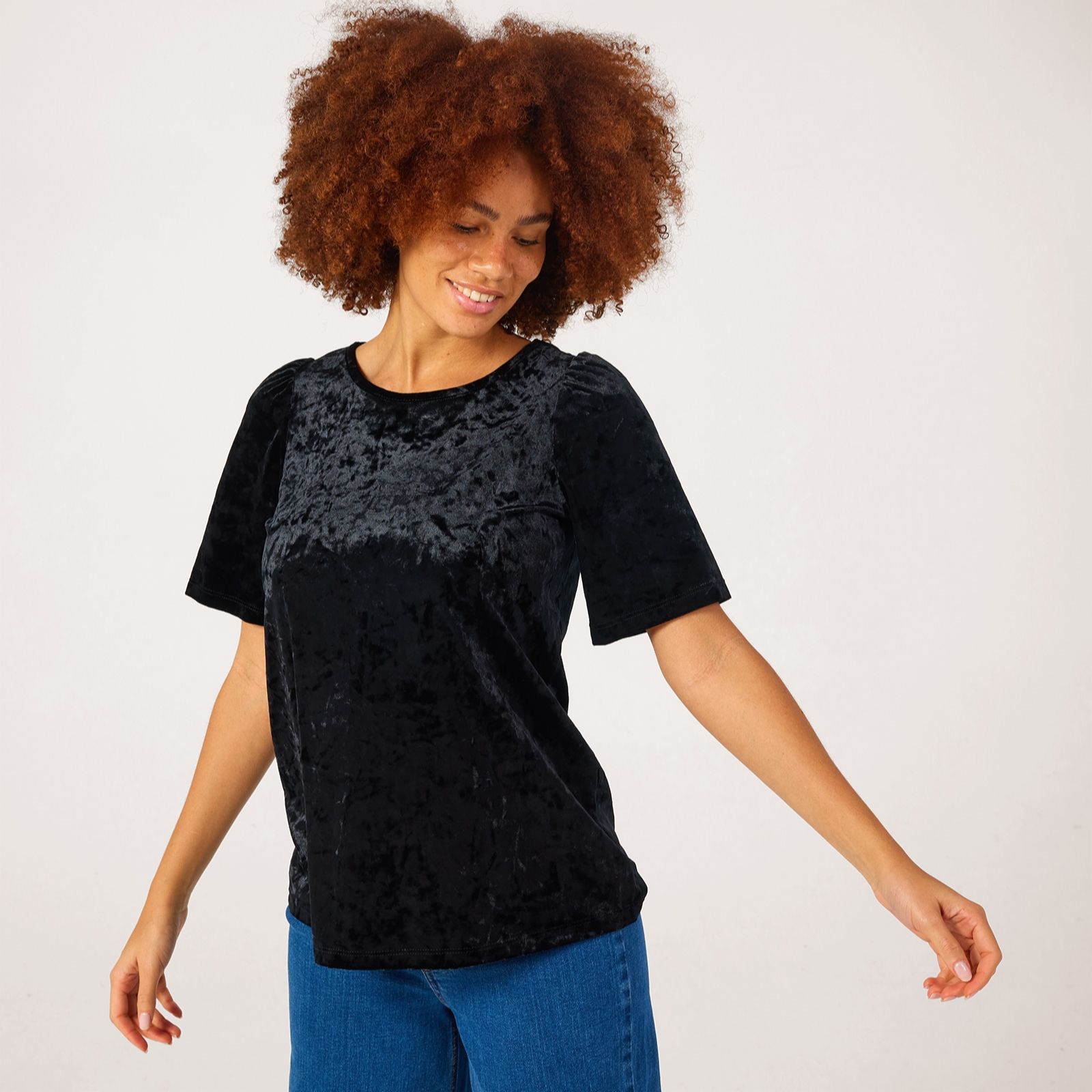 Kim & Co Crushed Velvet Elbow Sleeve Top