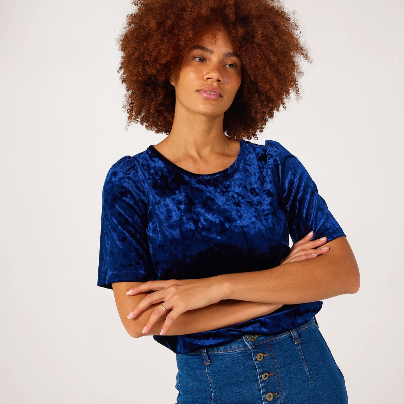 Kim & Co Crushed Velvet Elbow Sleeve Top