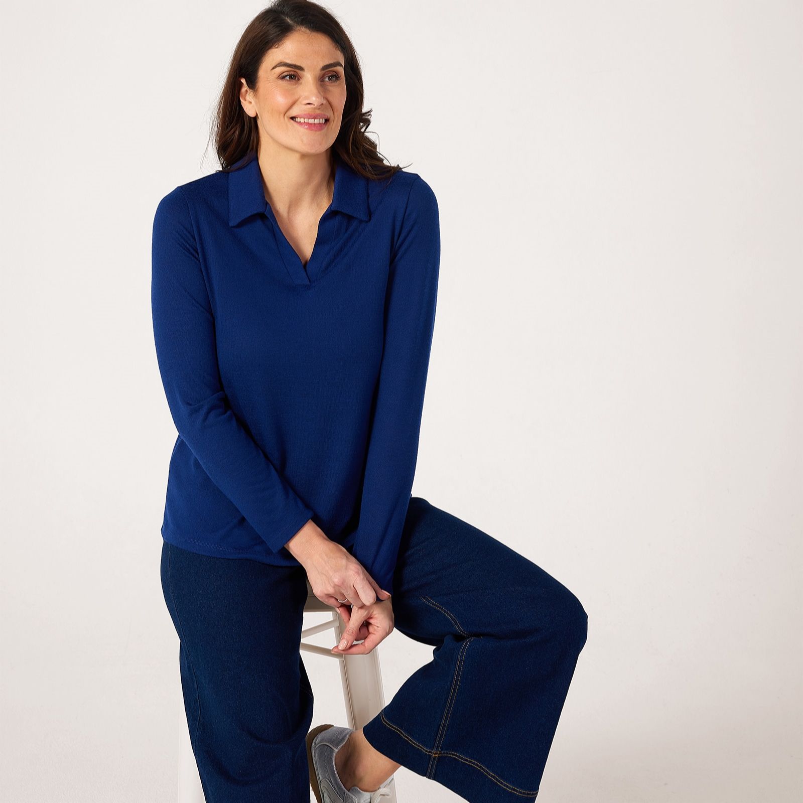 Kim & Co Soft Touch Long Sleeve Johnny Collar Jumper