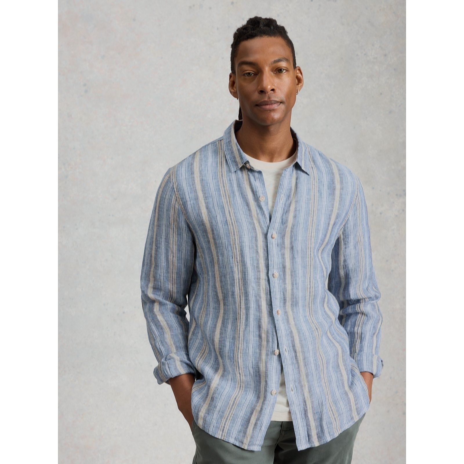 White Stuff Men's Keswick Stripe Long Sleeve Linen Shirt