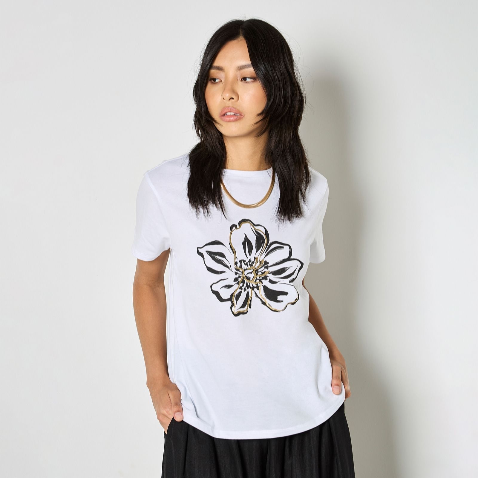 Apricot Big Foil Flower Oversized T-Shirt