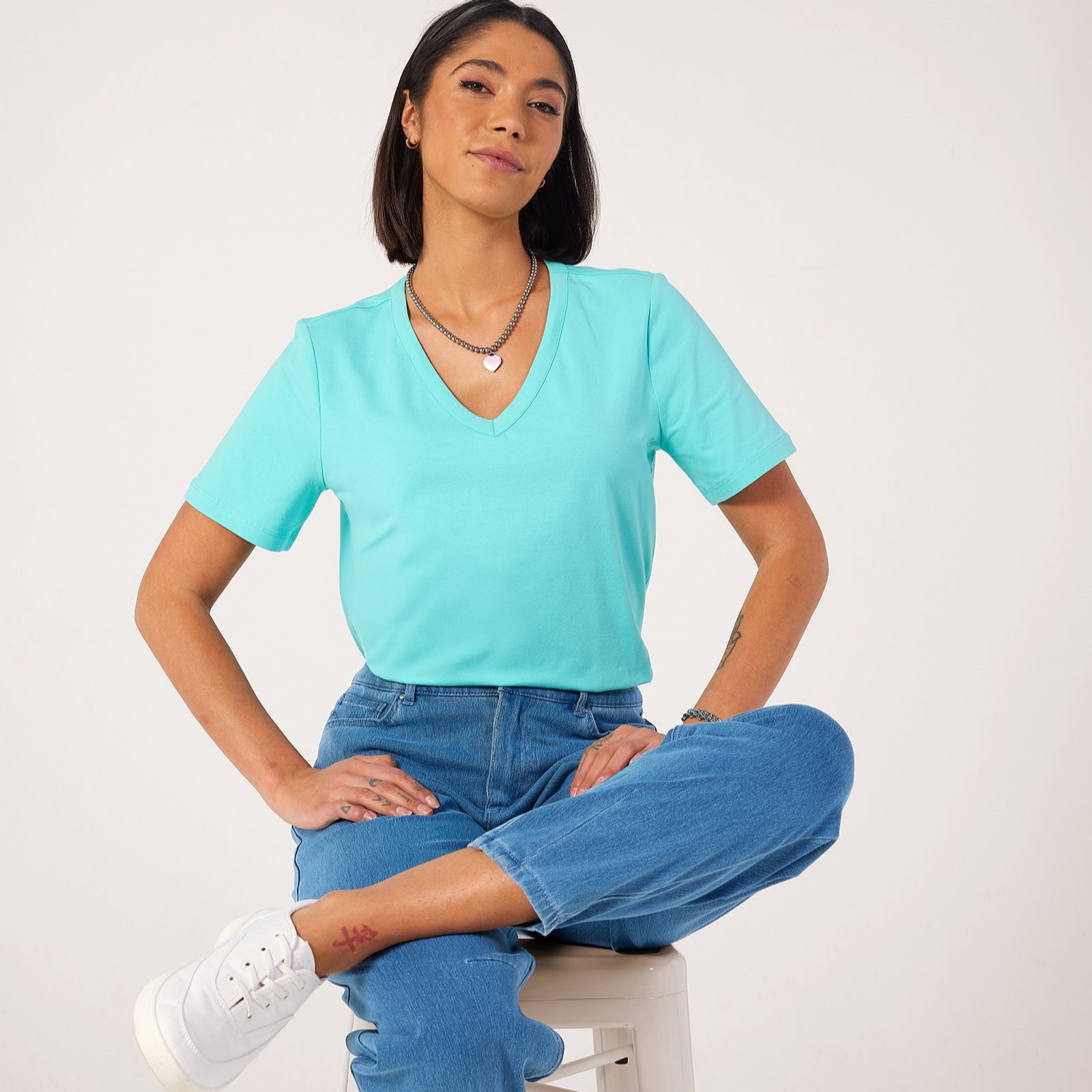 Denim & Co. Essential Short Sleeve V-Neck T-Shirt