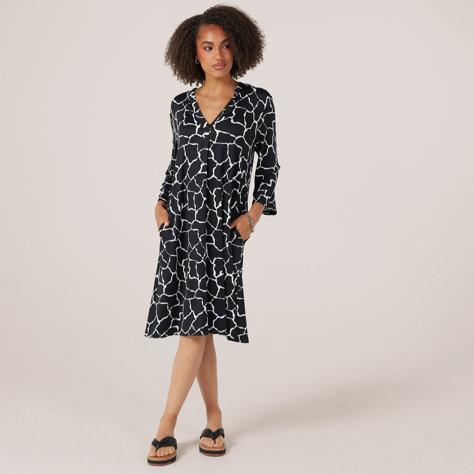 Kim & Co Printed Brazil Jersey 3/4 Sleeve Dress With Pockets