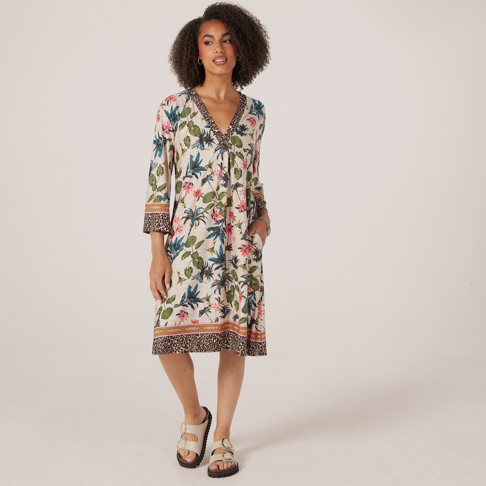 Kim & Co Printed Brazil Jersey 3/4 Sleeve Dress With Pockets