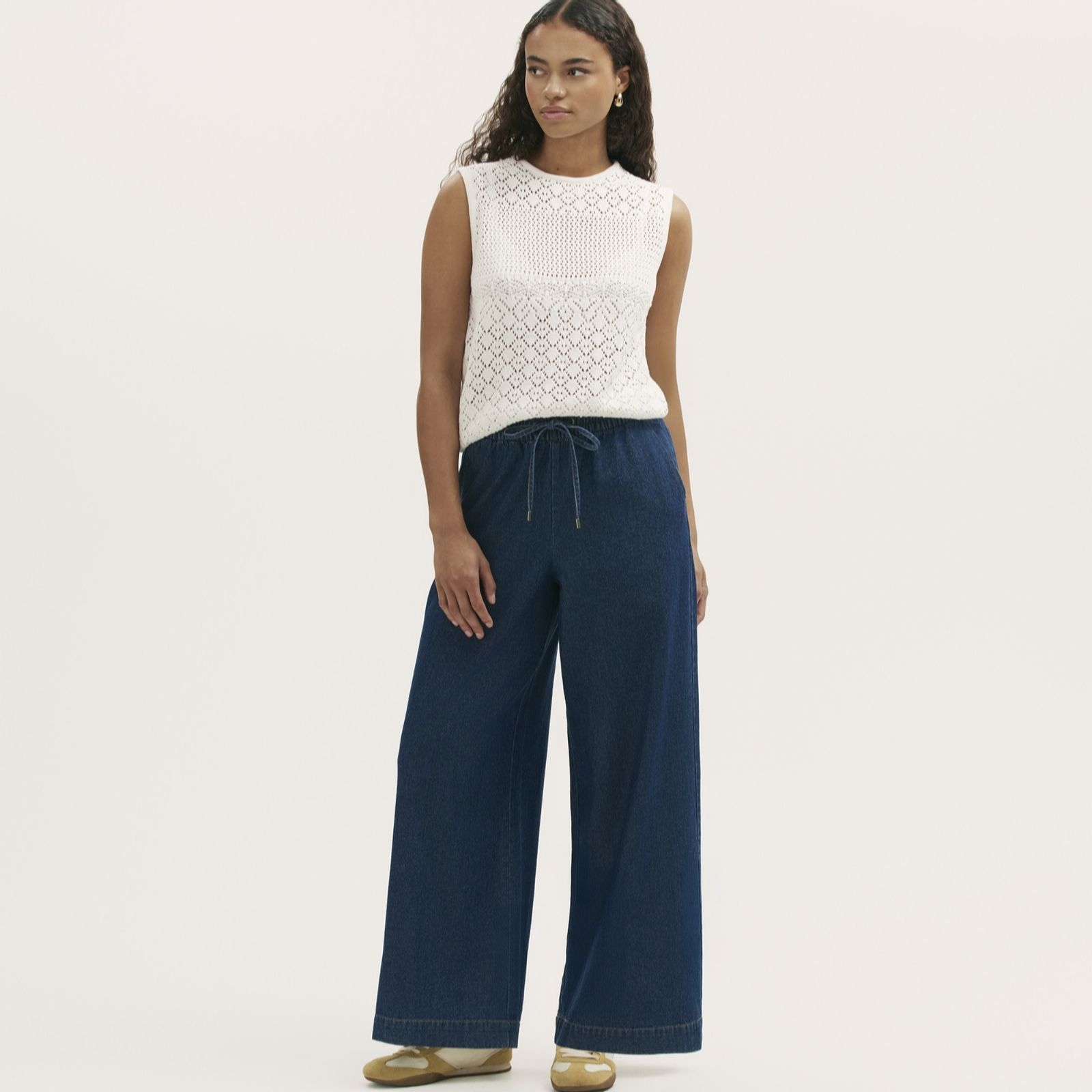 Finery Dixie Denim Drawstring Wide-Leg Trousers Short