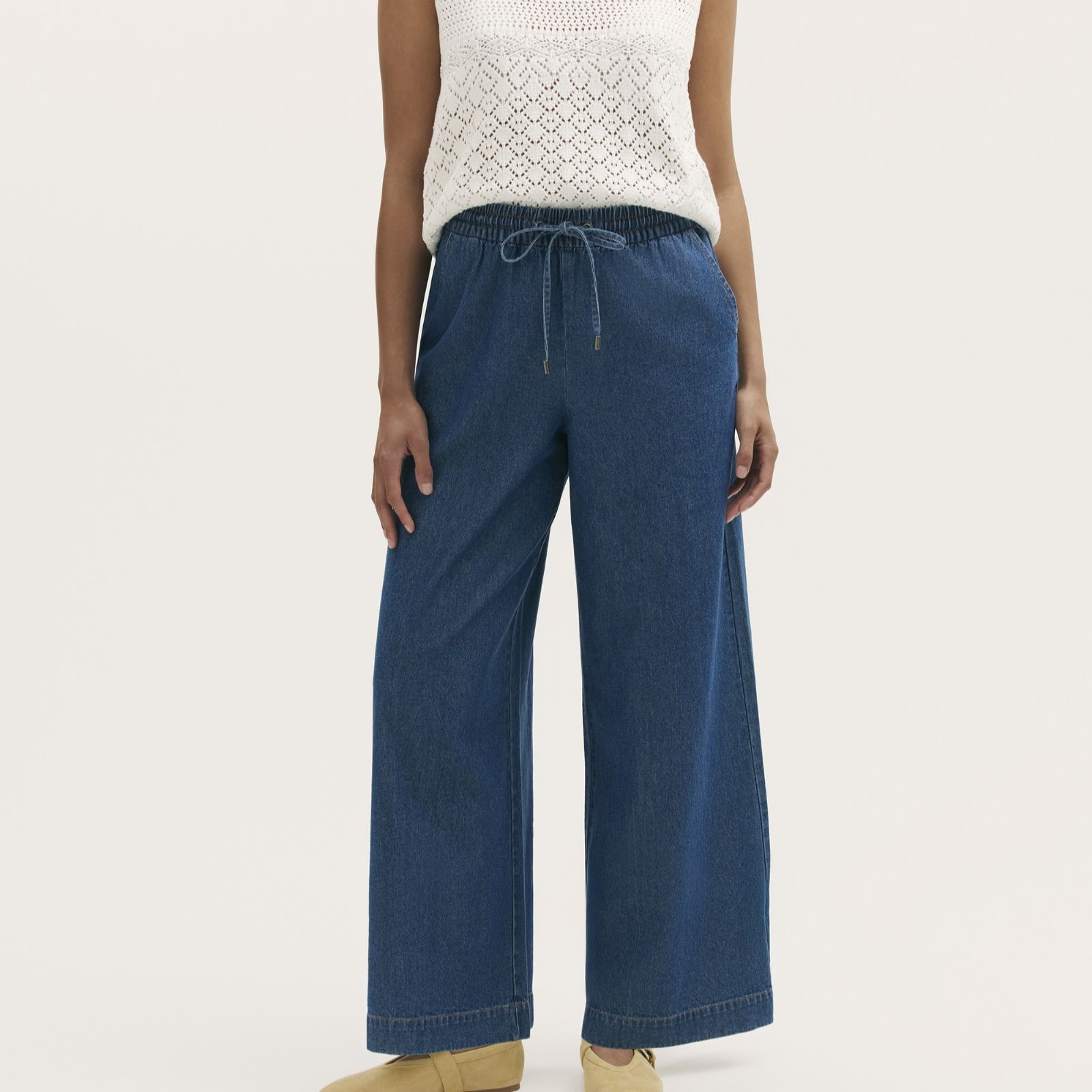 Finery Dixie Denim Wide Leg Trouser With Drawstring Waist Short