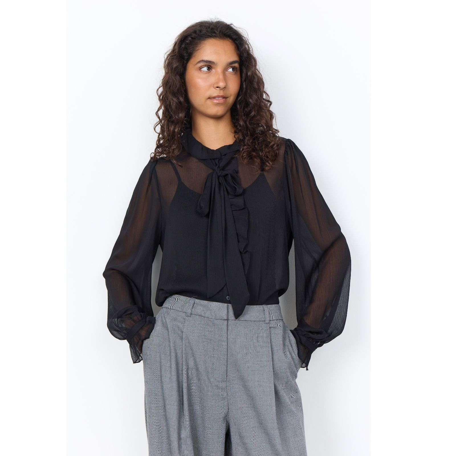 SOYACONCEPT Naia Pussy Bow Ruffle Trim Blouse