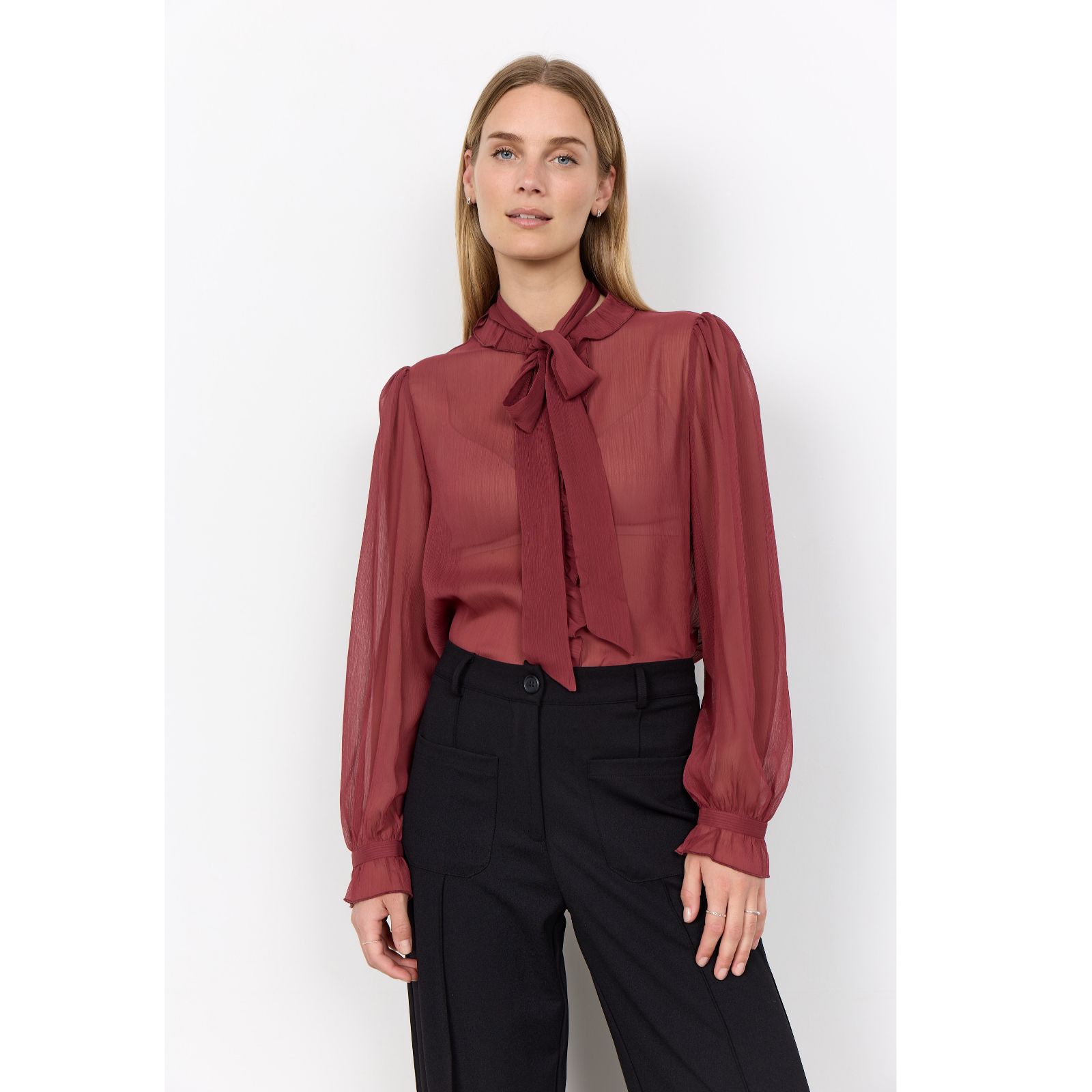 SOYACONCEPT Naia Pussy Bow Ruffle Trim Blouse