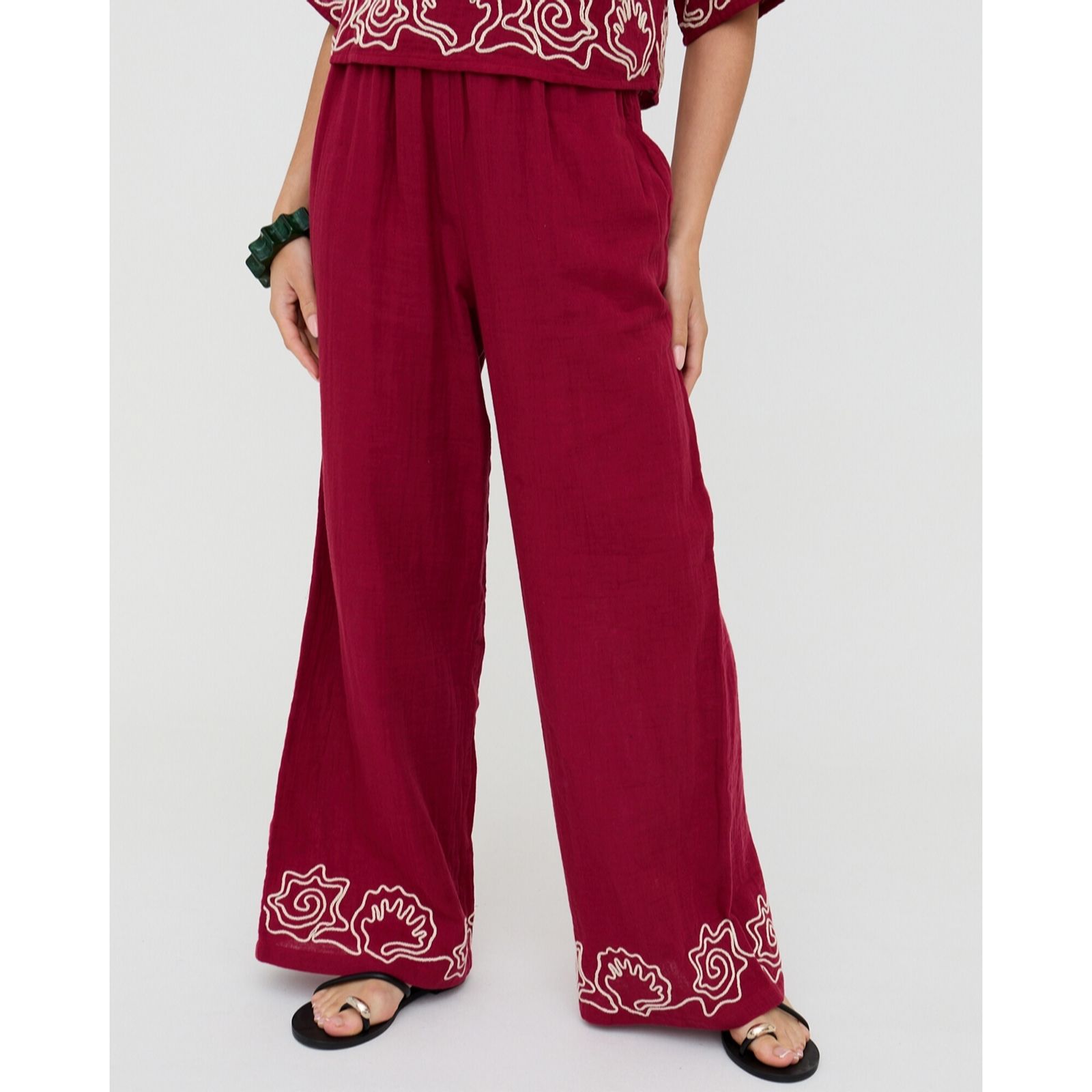 Raffya Milly Wide Leg Embroidered Trousers