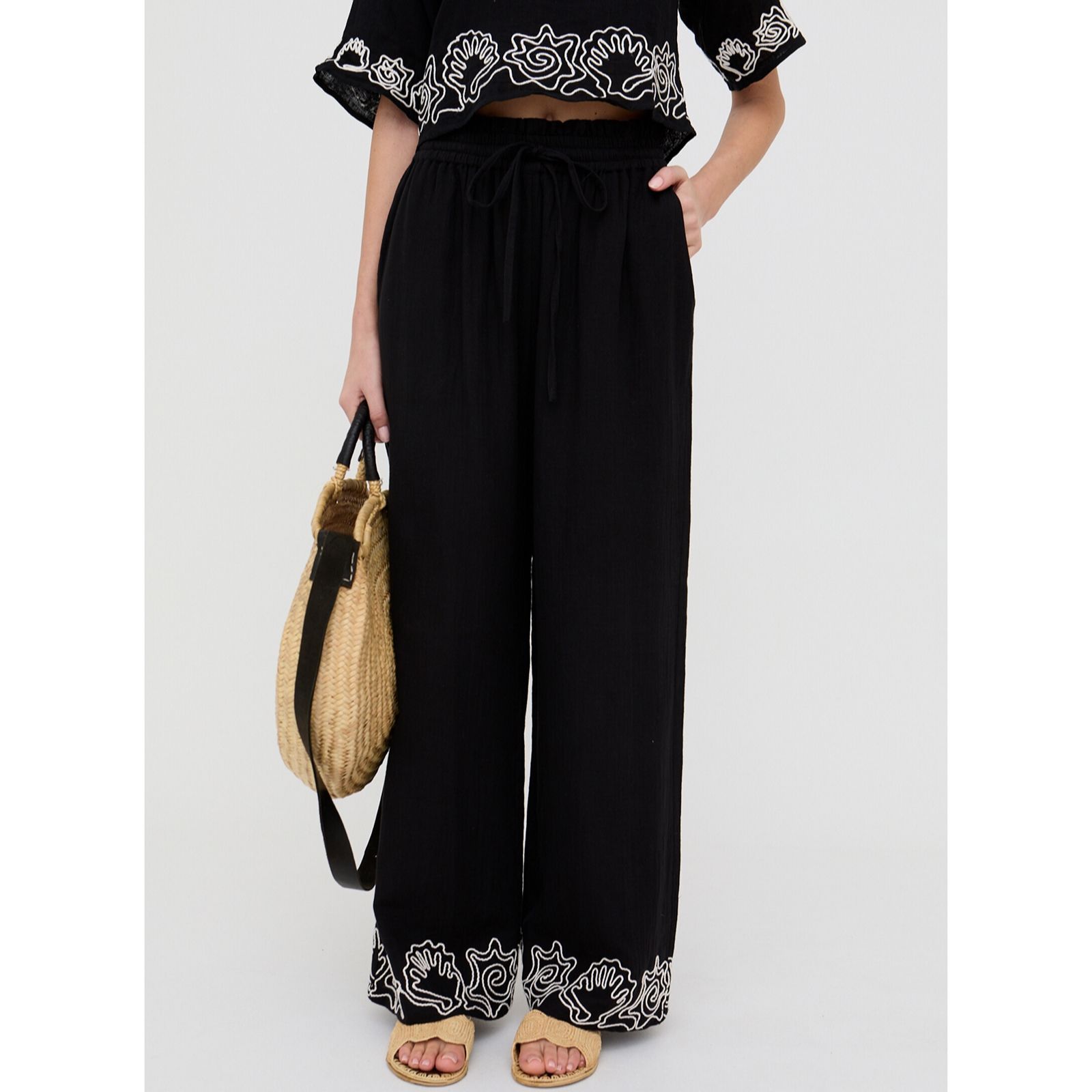 Raffya Milly Wide Leg Embroidered Trousers