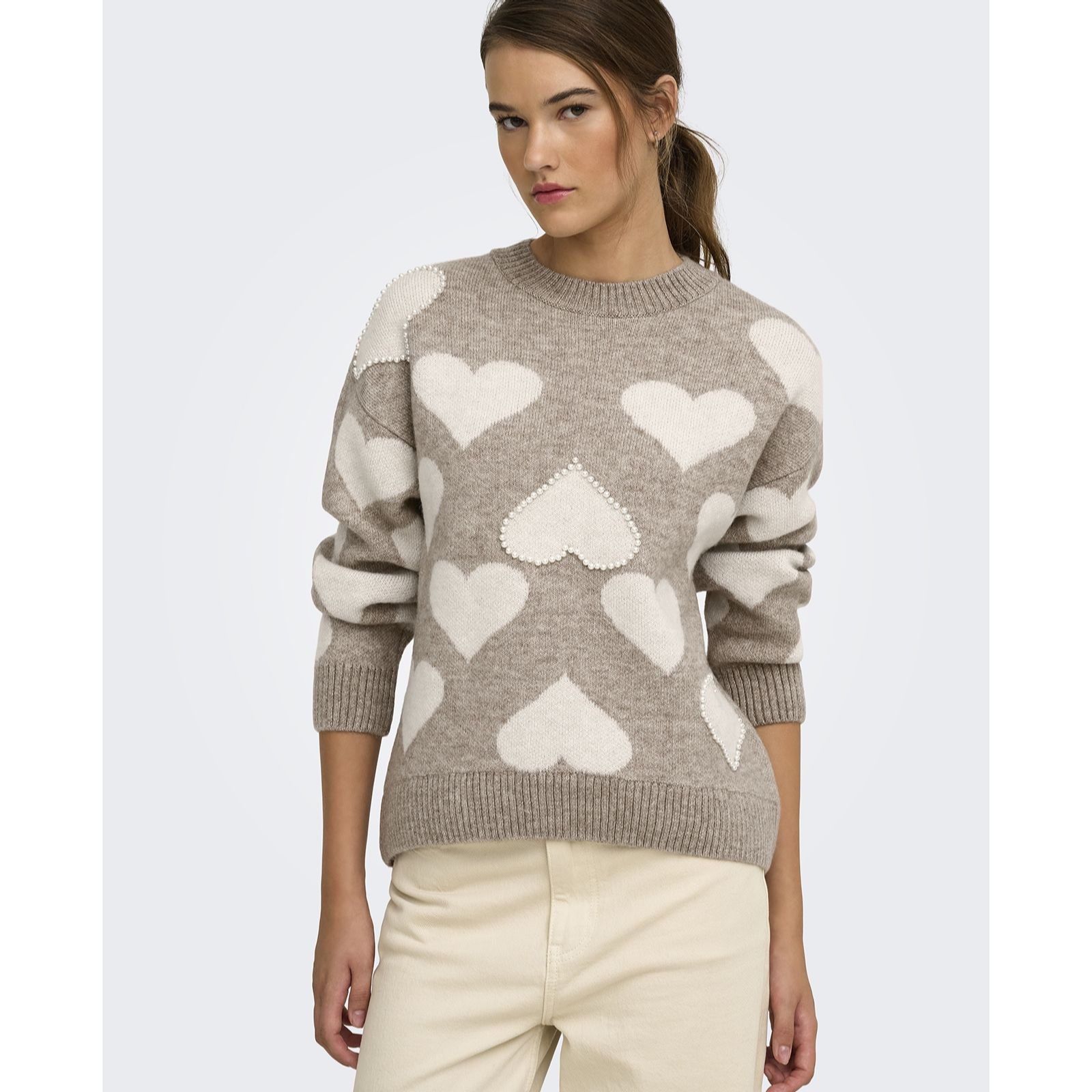 Only Poppy Heart Pearl Detail Jumper