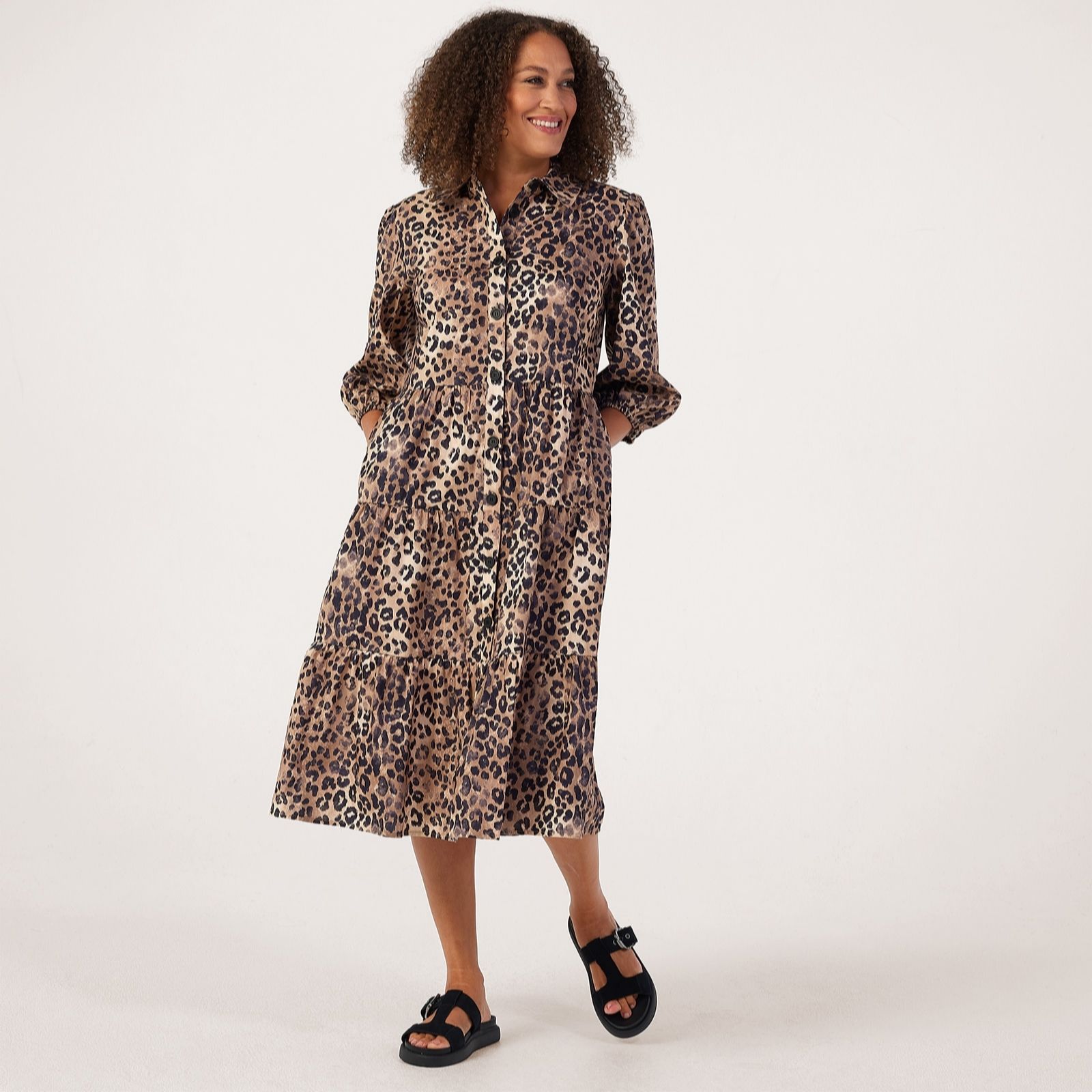 Helene Berman 3/4 Sleeve Animal Shirt Dress