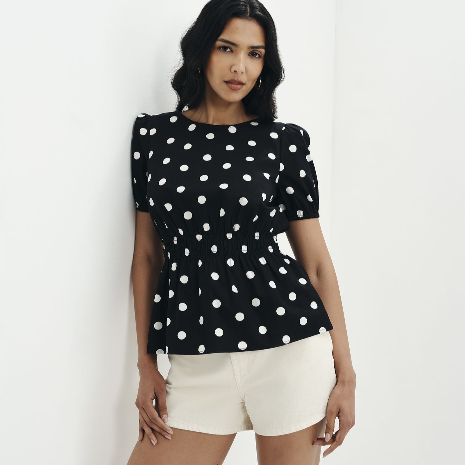 Finery London Raya Cotton Poplin Puff Sleeve Top