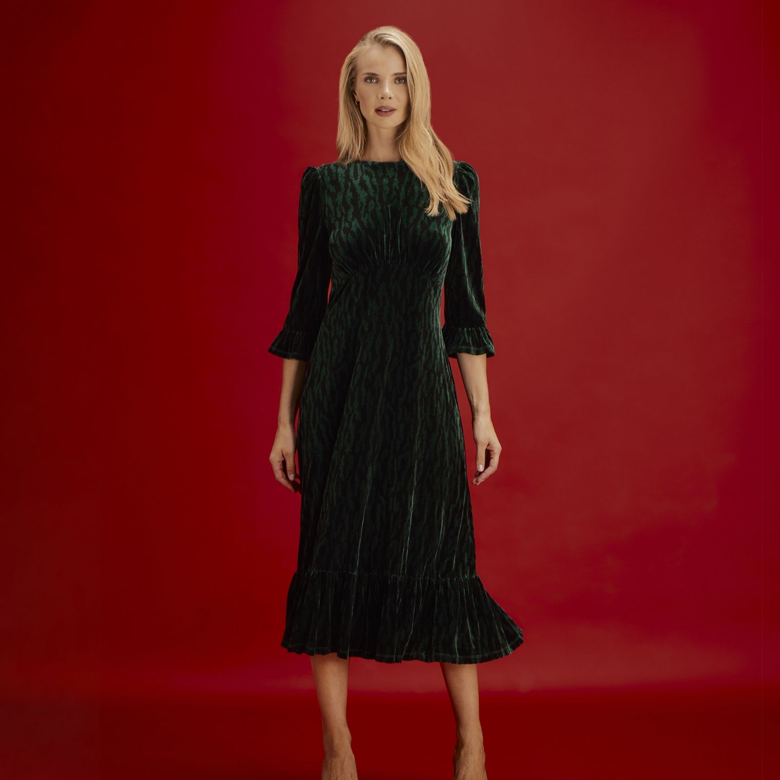 Finery London Scarlett Printed Velvet Dress Standard