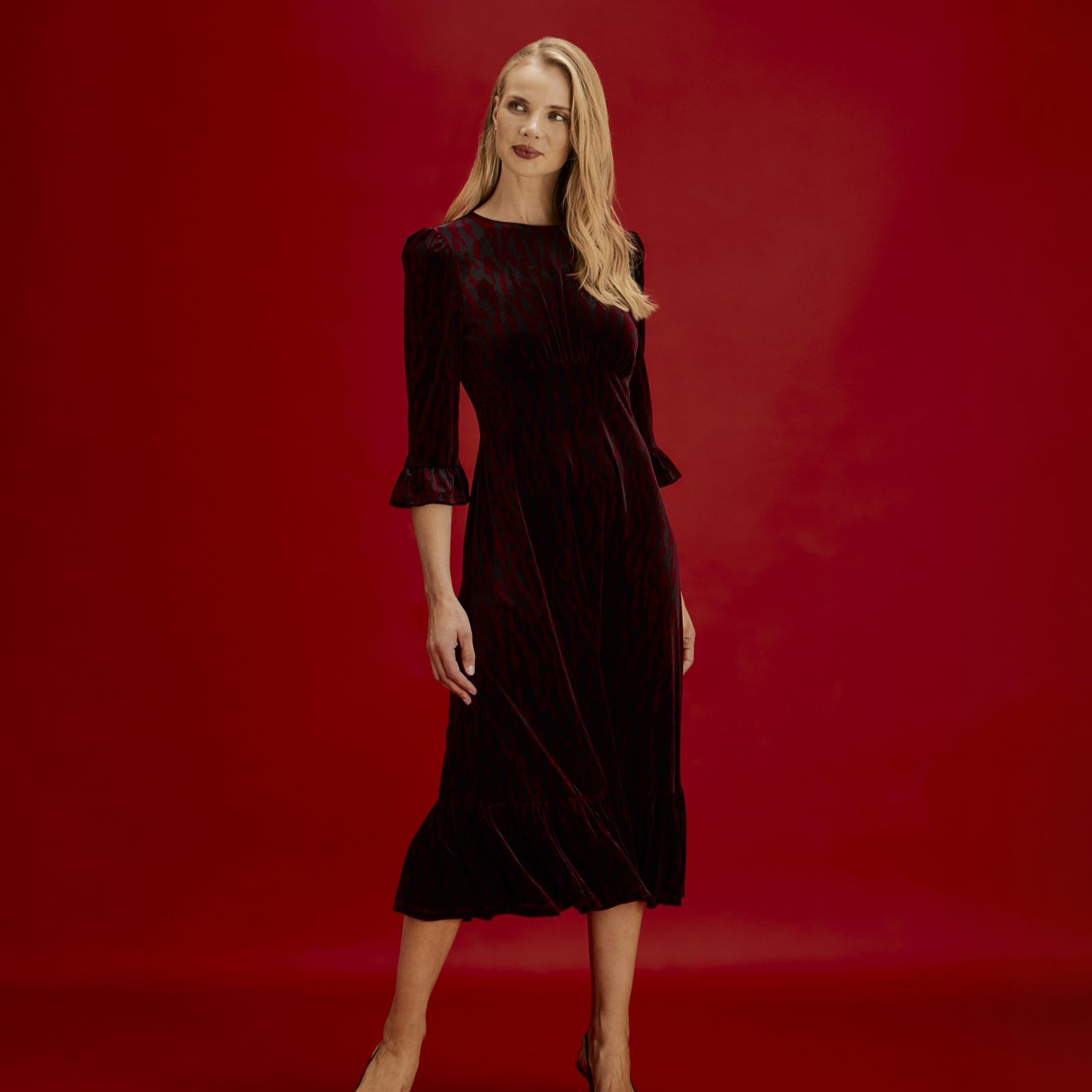 Finery London Scarlett Printed Velvet Dress Standard