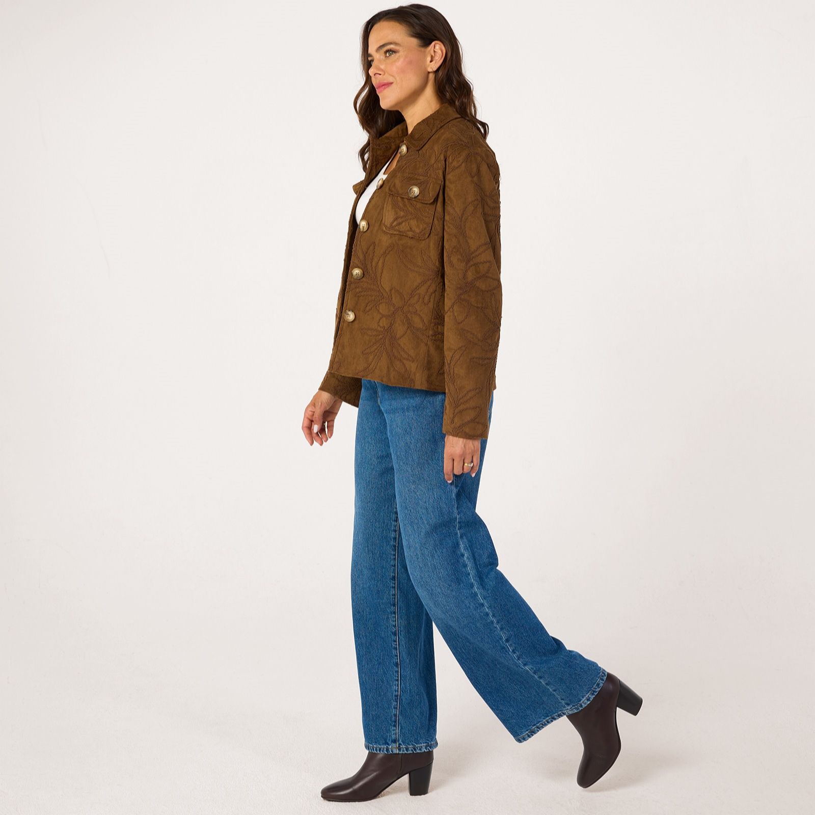 Helene Berman Embroidered Faux Suede Jacket