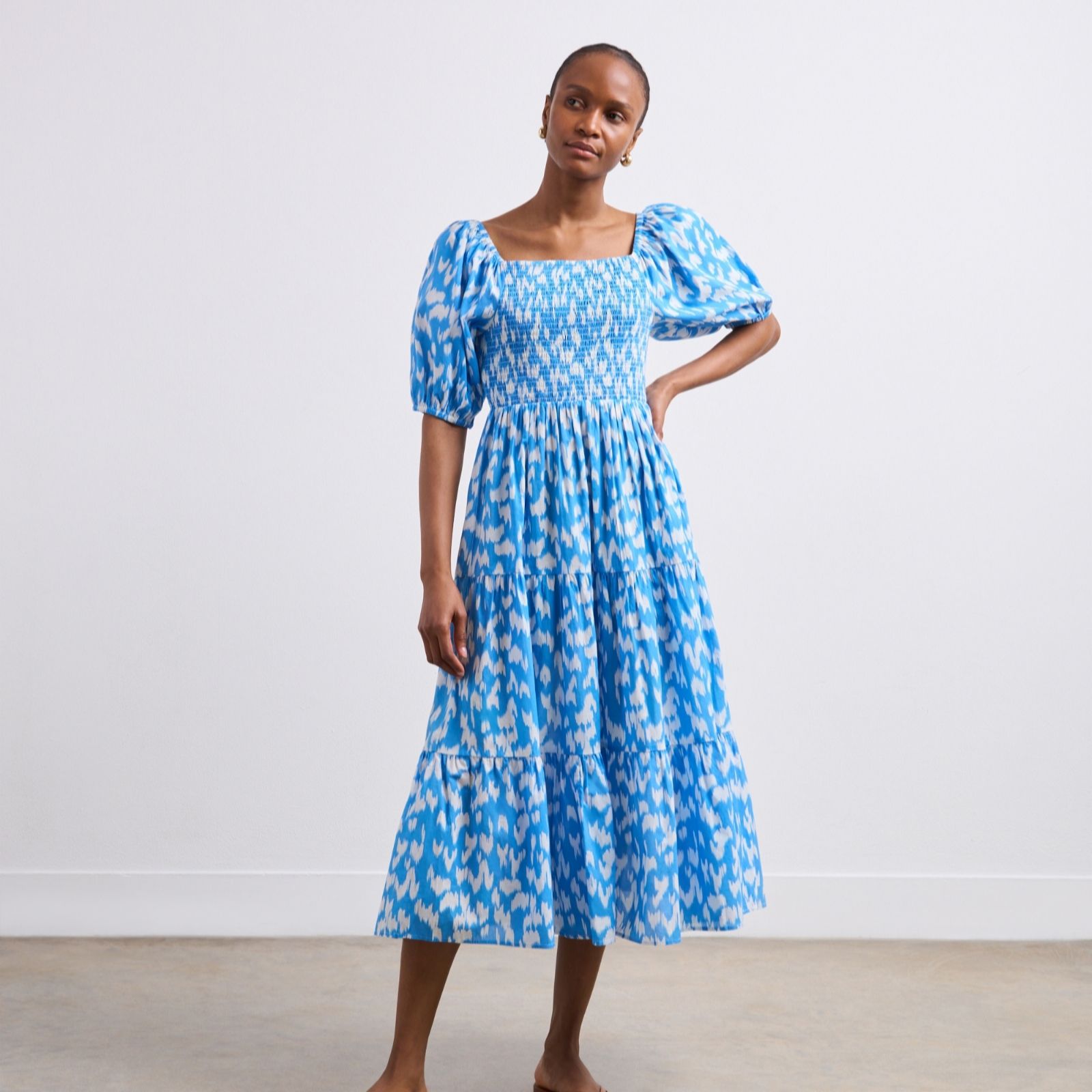 Finery Melody Printed Cotton Puff Sleeve Dress - QVC UK