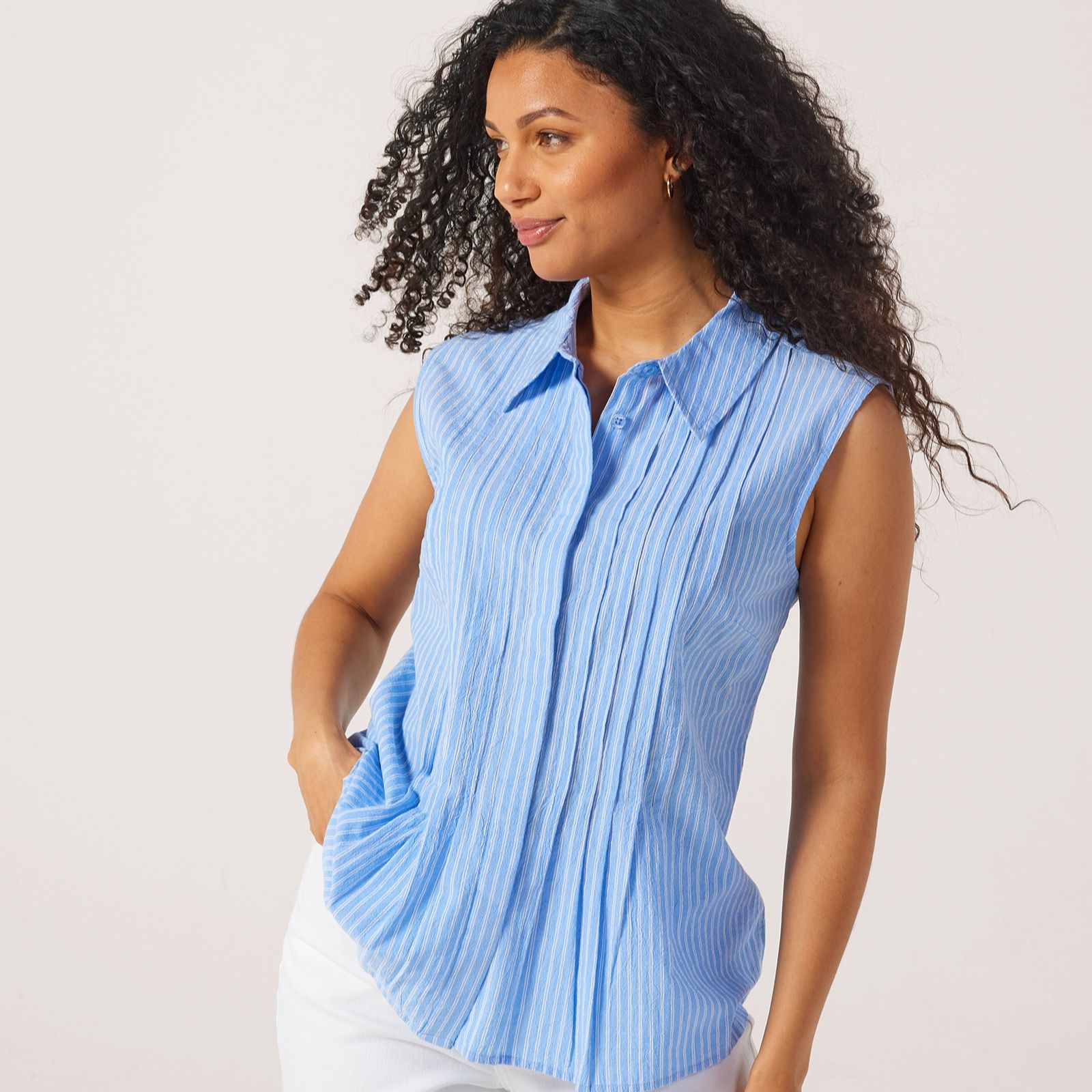 Ruth Langsford Pintuck sleeveless stripe blouse