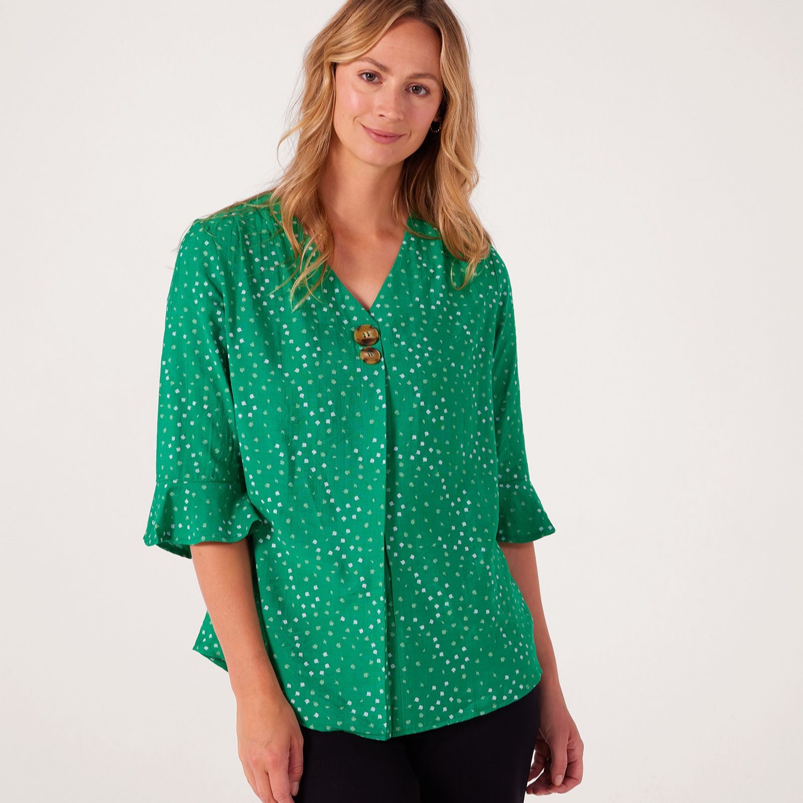 Izabel London Flare Sleeve Polka Dot Blouse