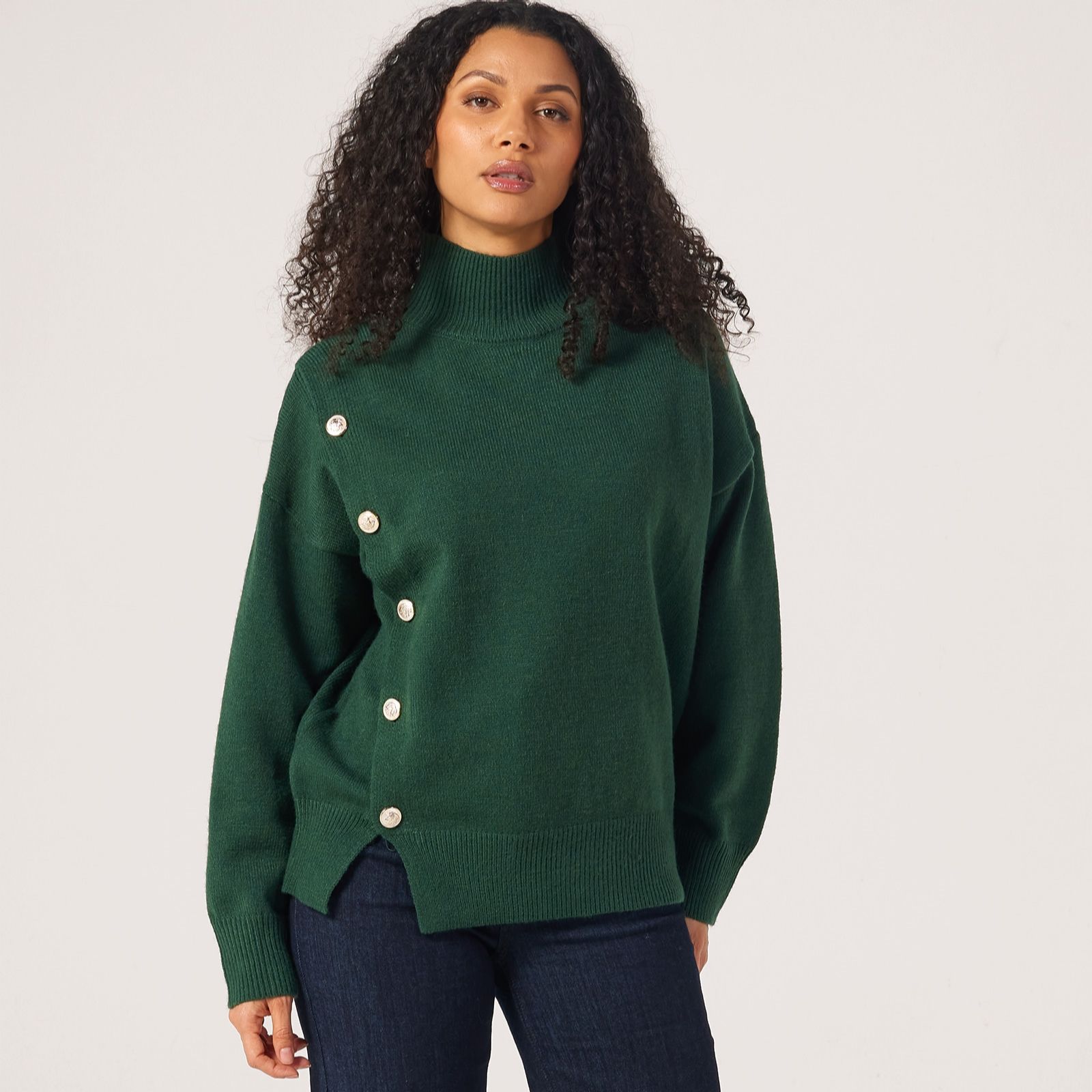 Izabel London Funnel Neck Button Detail Jumper