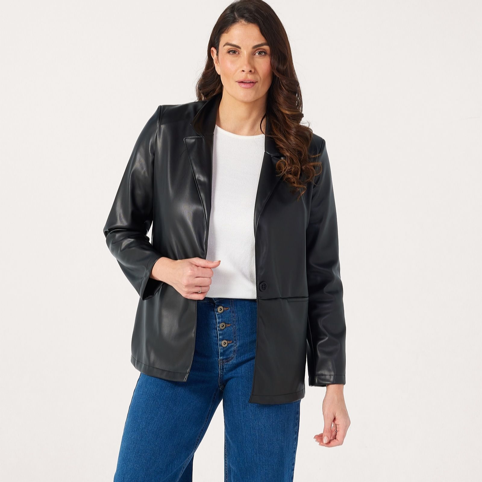 Kim & Co Soft Vegan Leather Classic Blazer