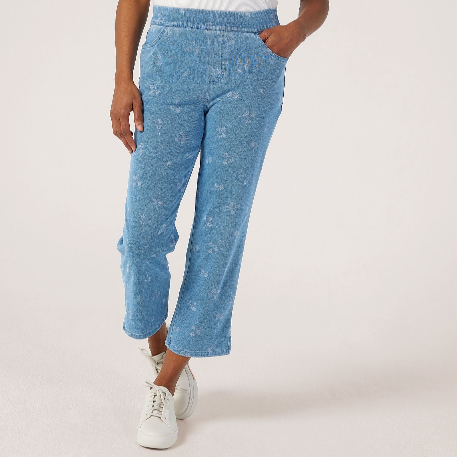 Denim & Co. Comfy Knit Cropped Printed Straight Leg Trousers Petite