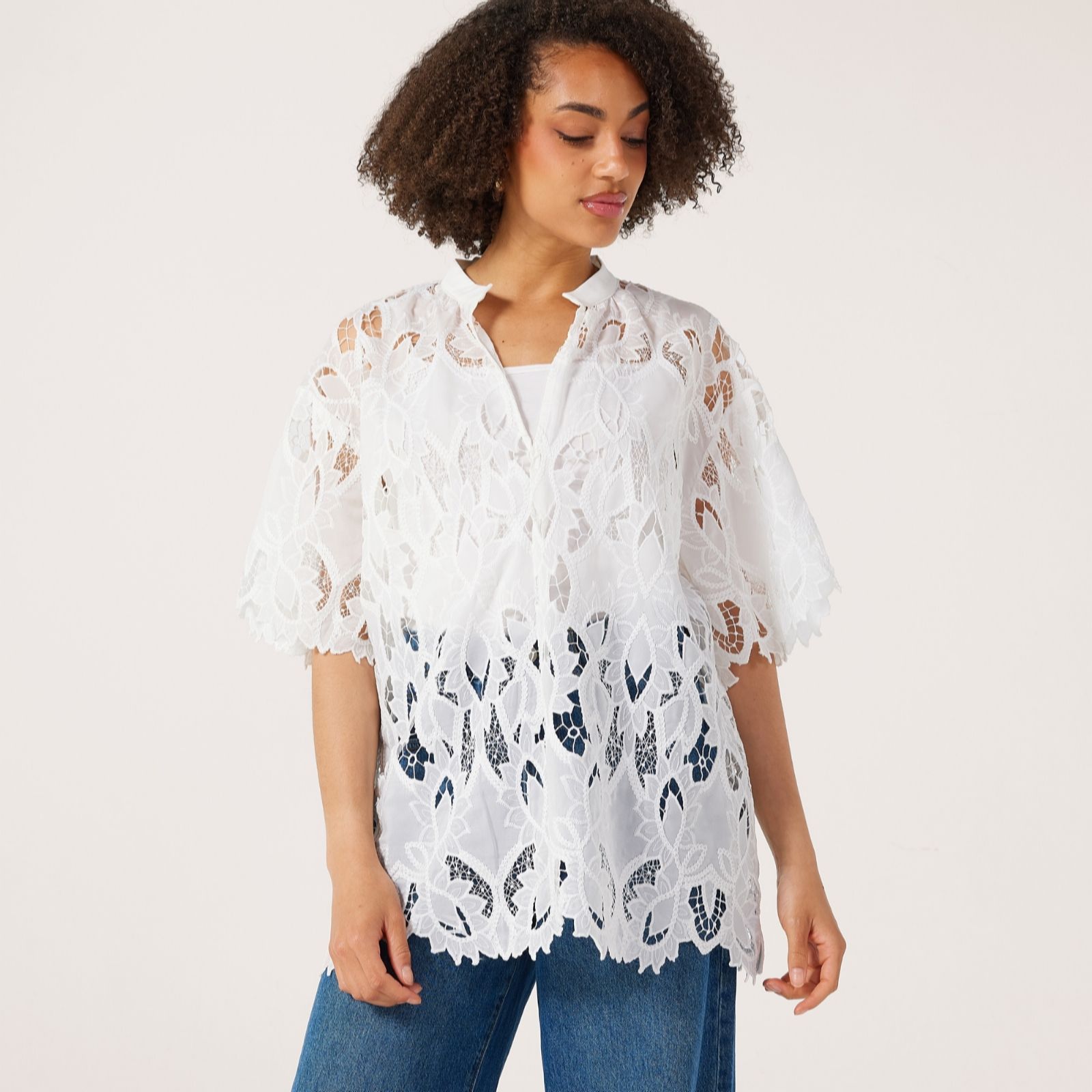 Malissa J Lacey Broderie Anglais Top With Side Slits