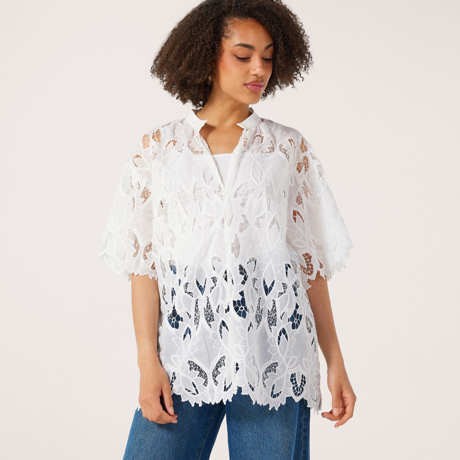 Malissa J Lacey Broderie Anglais Top with Side Slits