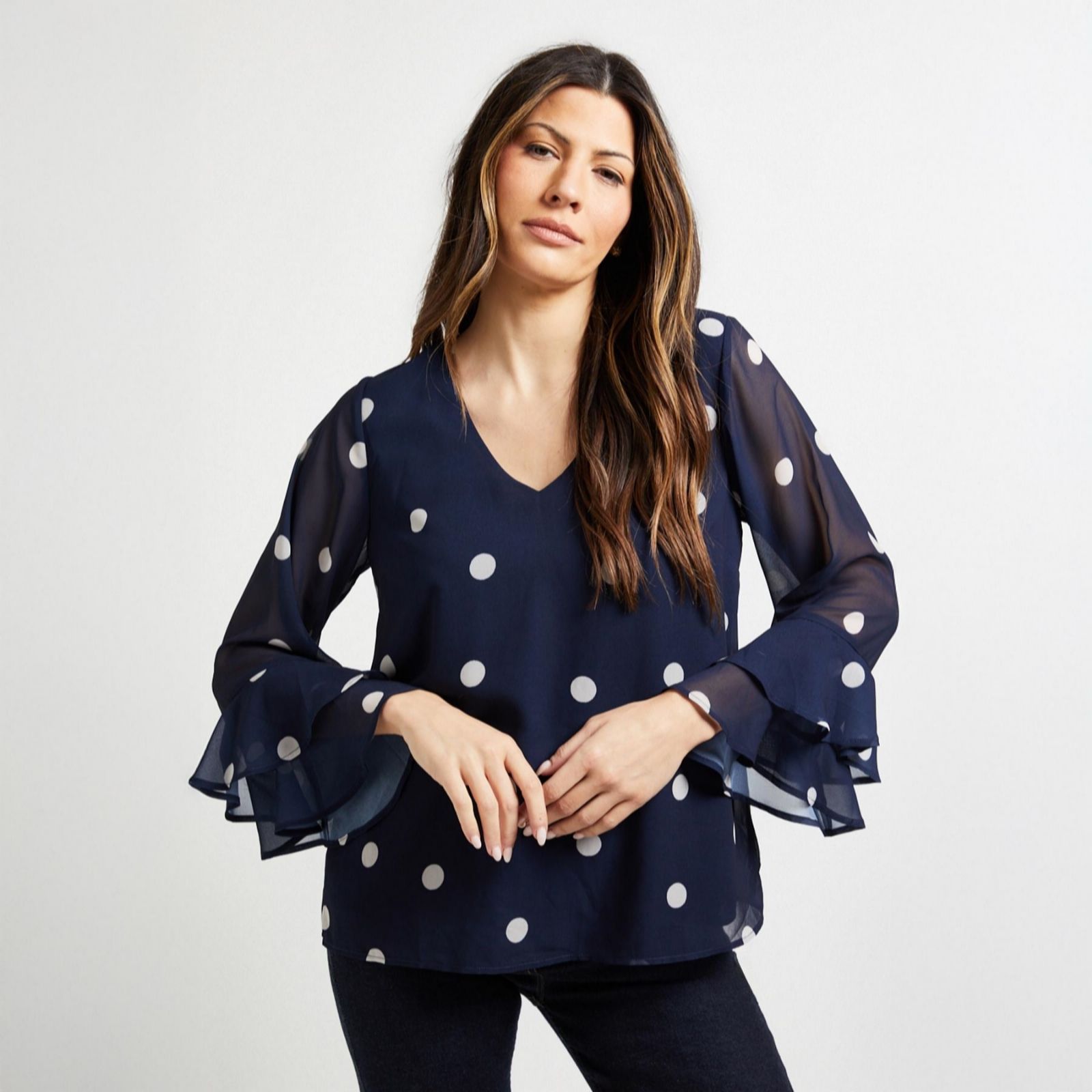 Wallis Spot Print Fluted Sleeve Top