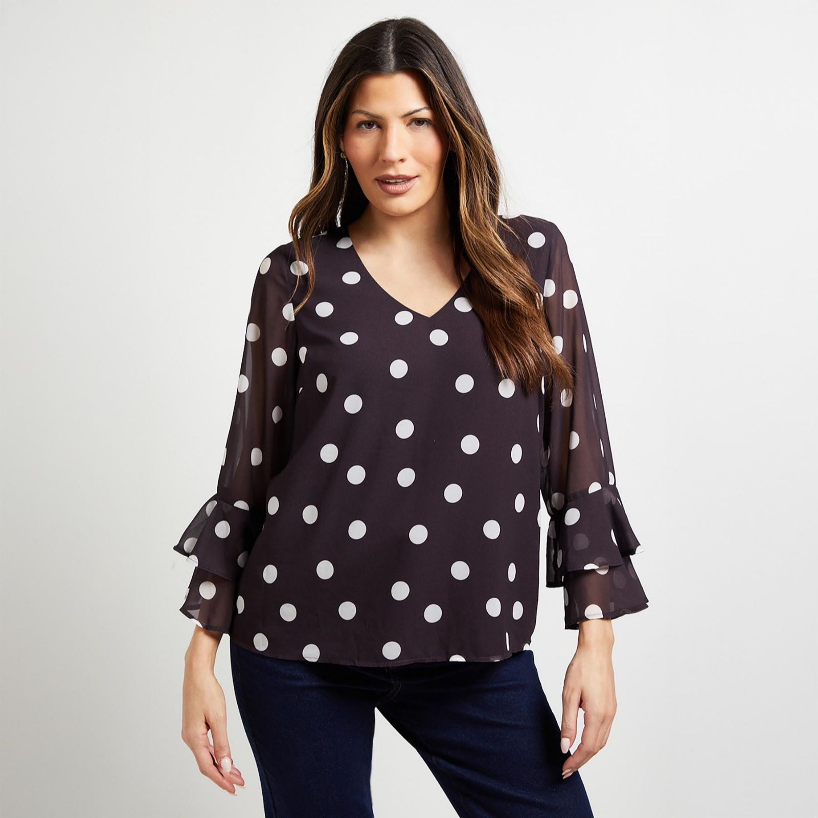 Wallis Spot Print Fluted Sleeve Top