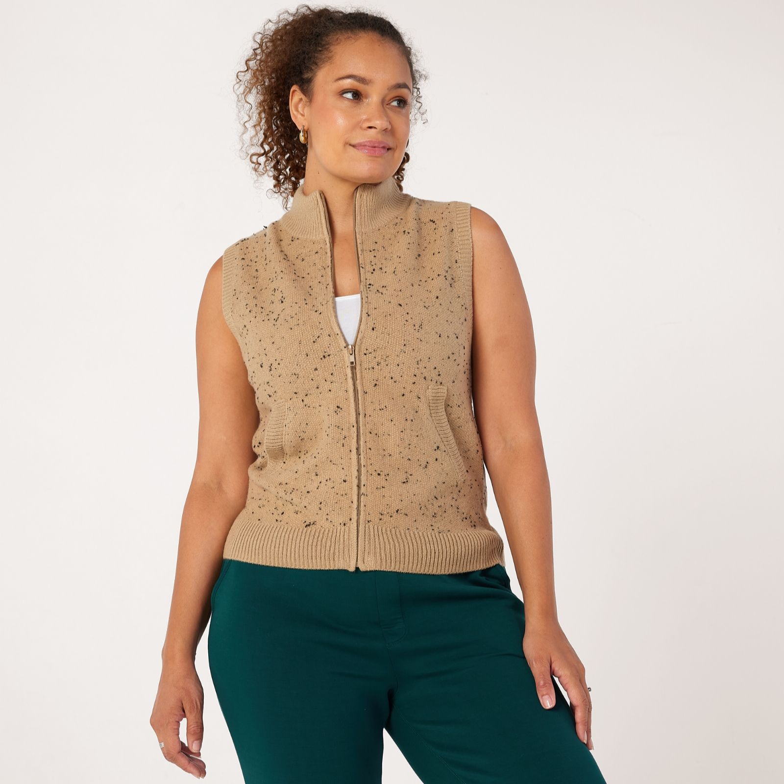 Denim & Co. Nep Zip Through Knitted Gilet