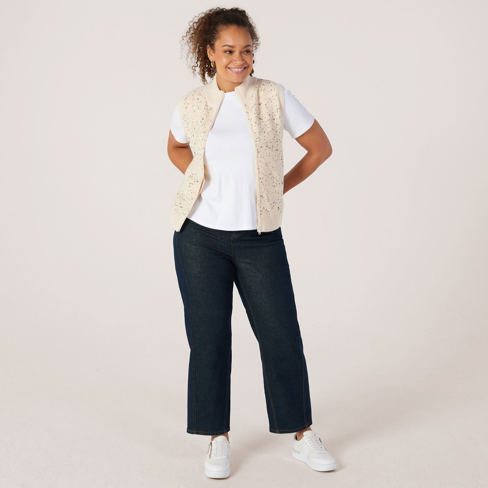 Denim & Co. Nep Zip Through Knitted Gilet