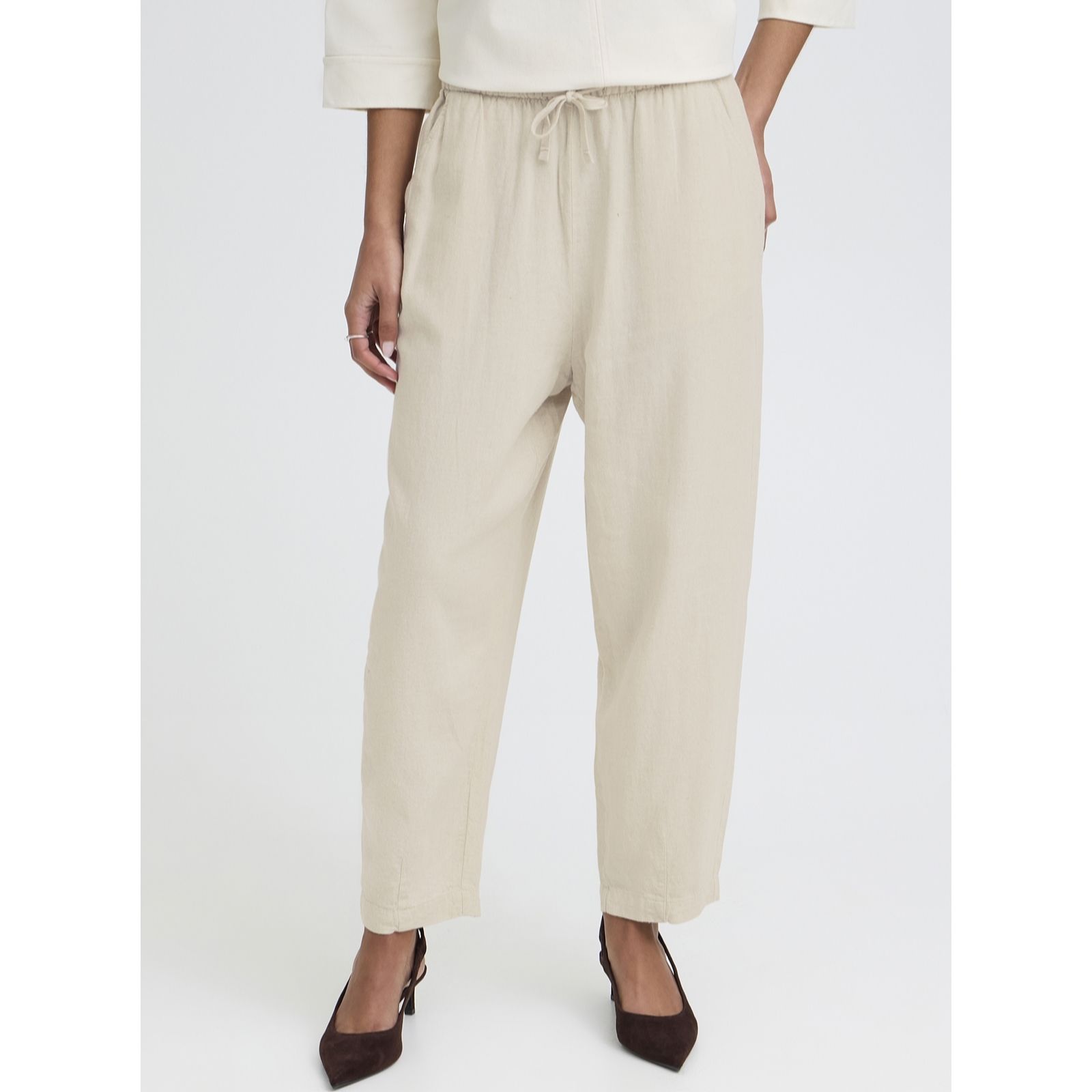 ICHI Linno Linen Blend Barrel Leg Trouser