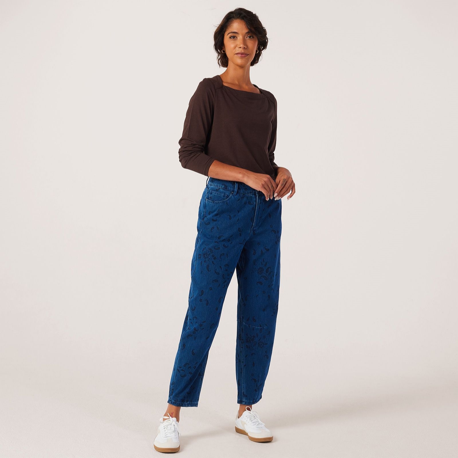 Denim & Co Comfy Knit Printed Barrel Trouser Petite