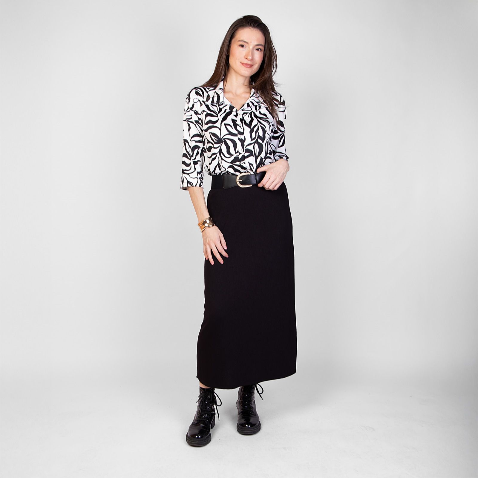 Kim & Co Fine Sweater Knit A-Line Long Lined Skirt