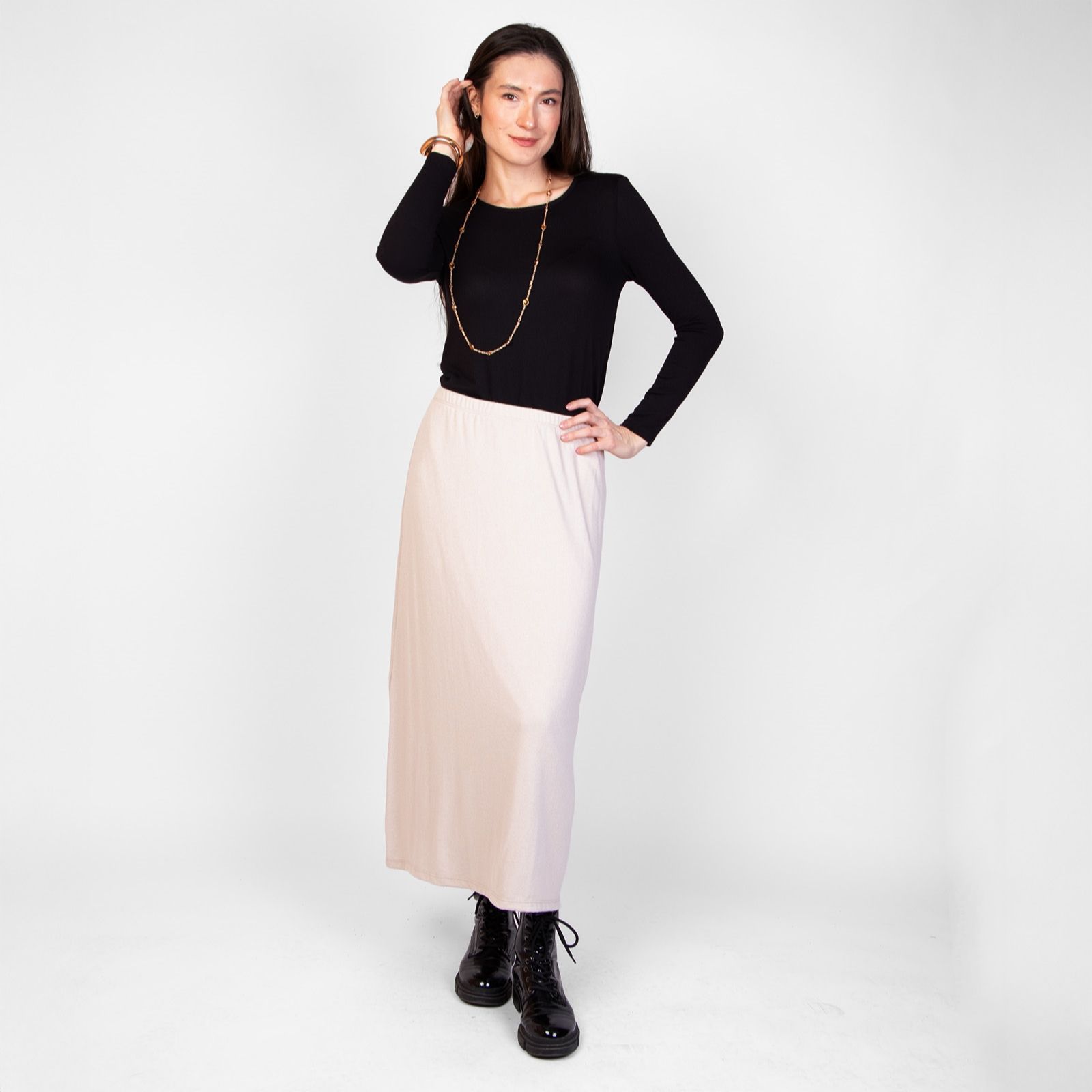 Kim & Co Fine Sweater Knit A-Line Long Lined Skirt