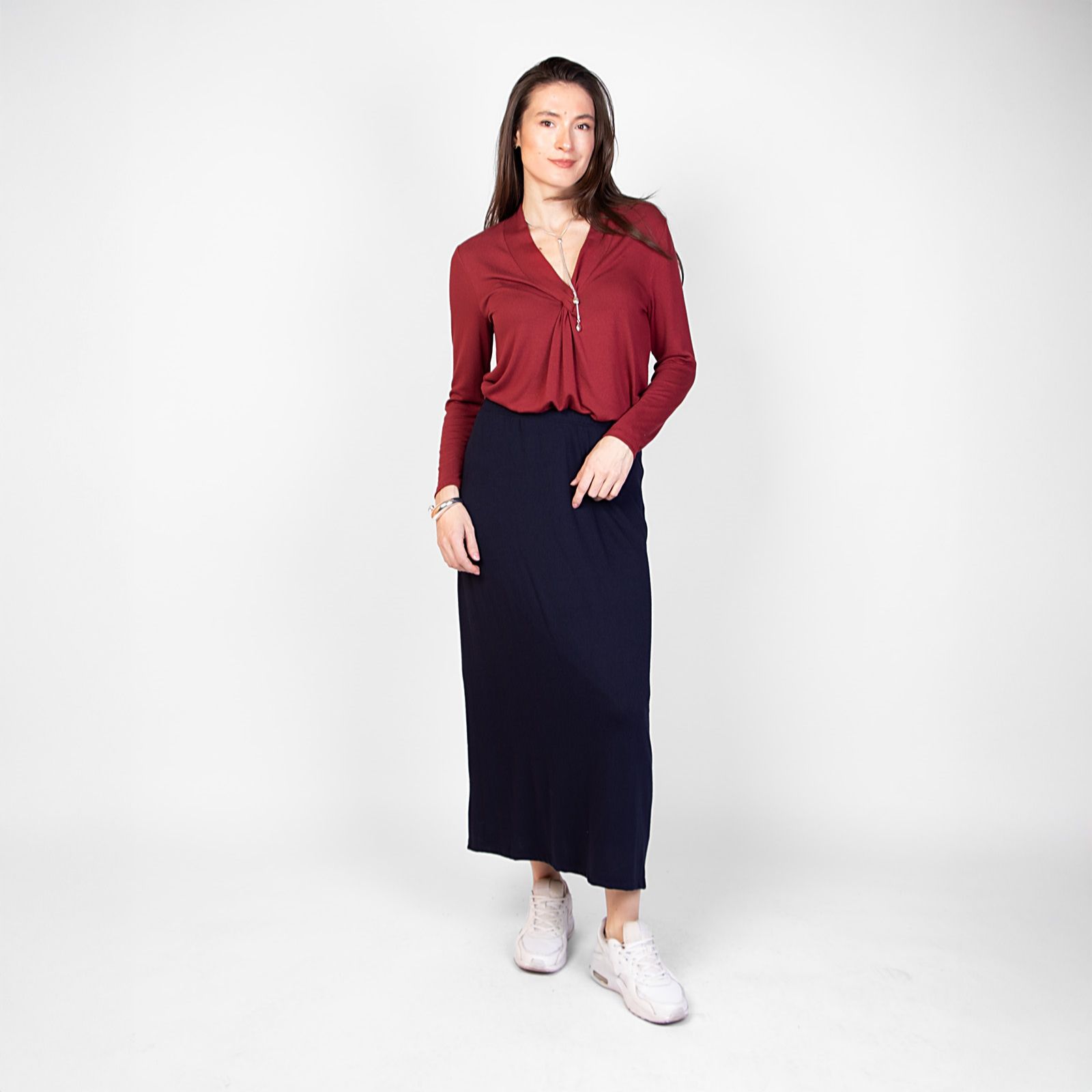 Kim & Co Fine Sweater Knit A-Line Long Lined Skirt