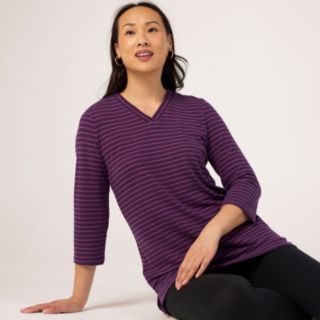 Denim & Co Heavenly Jersey Stripe V Neck 3/4 Sleeve Tunic