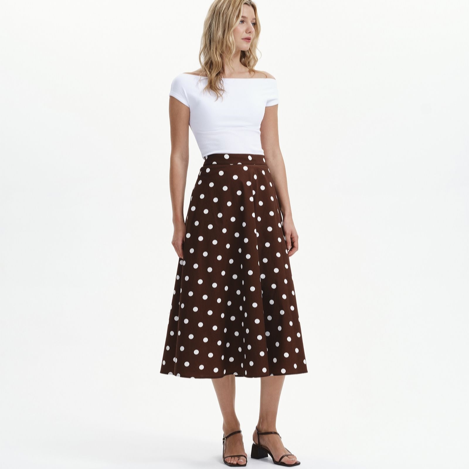 Finery London Meeka Cotton Poplin Spot Midi Skirt