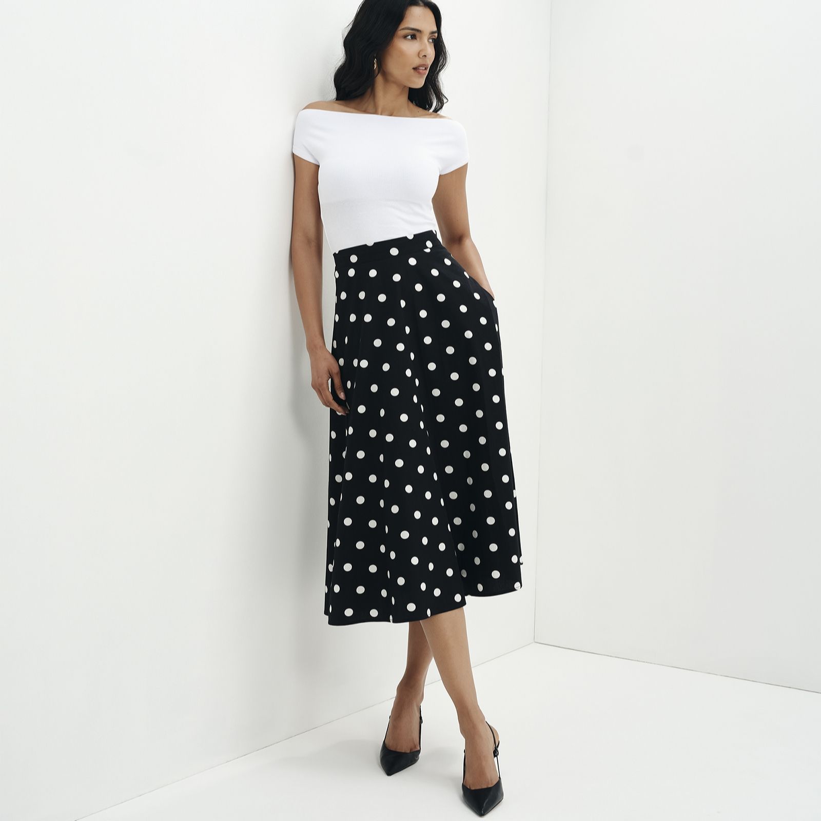 Finery London Meeka Cotton Poplin Spot Midi Skirt