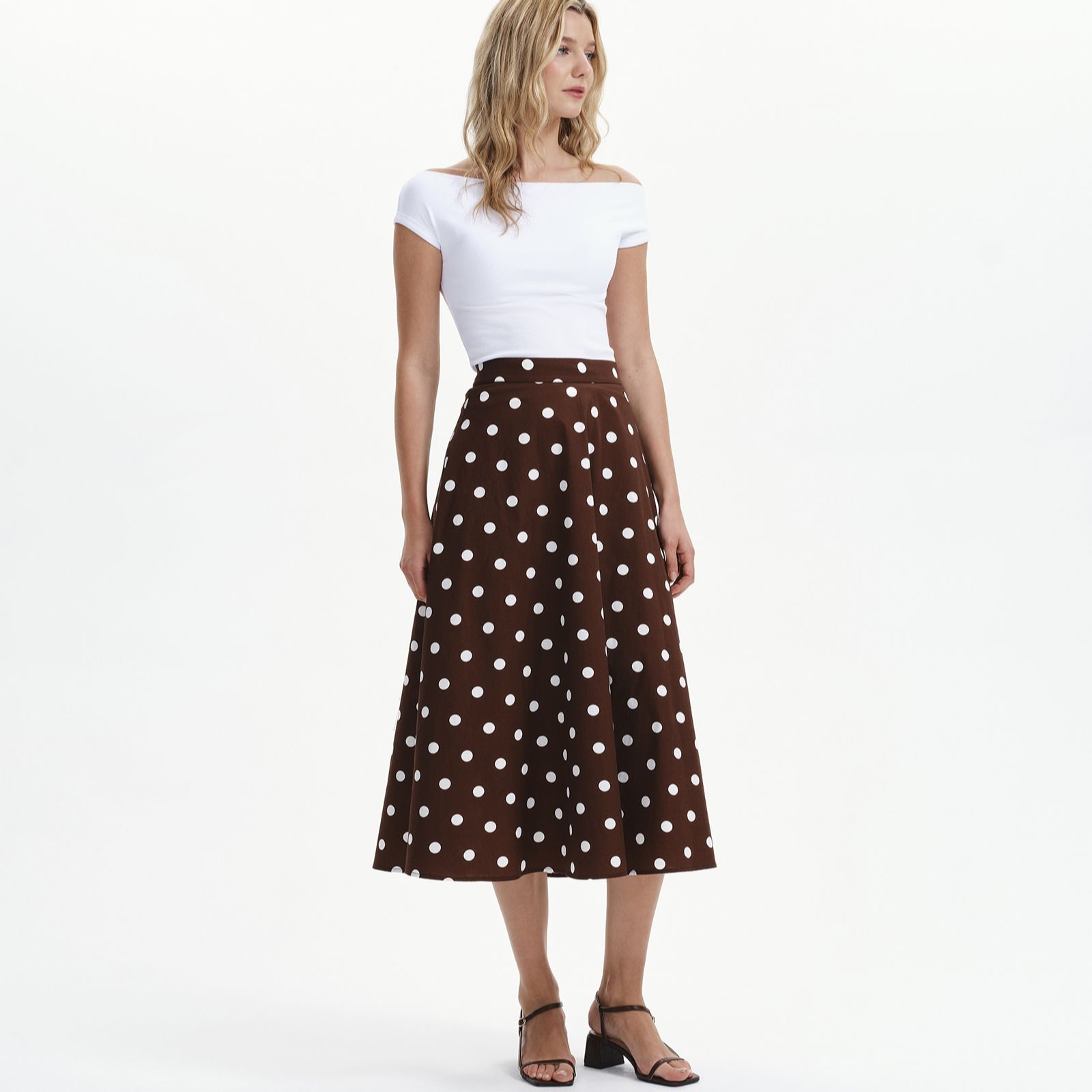 Finery London Meeka Cotton Poplin Spot Midi Skirt