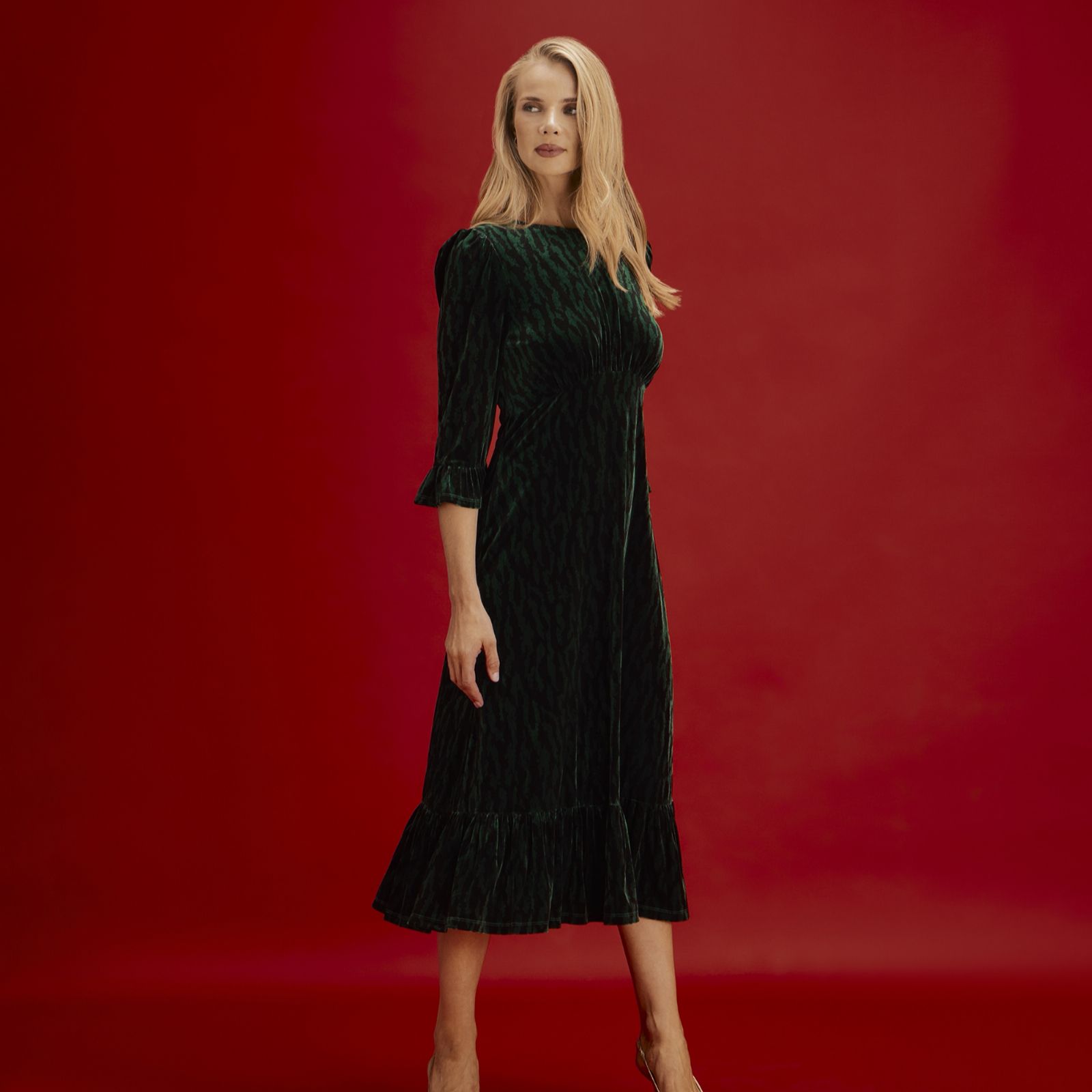Finery London Scarlett Printed Velvet Dress Petite